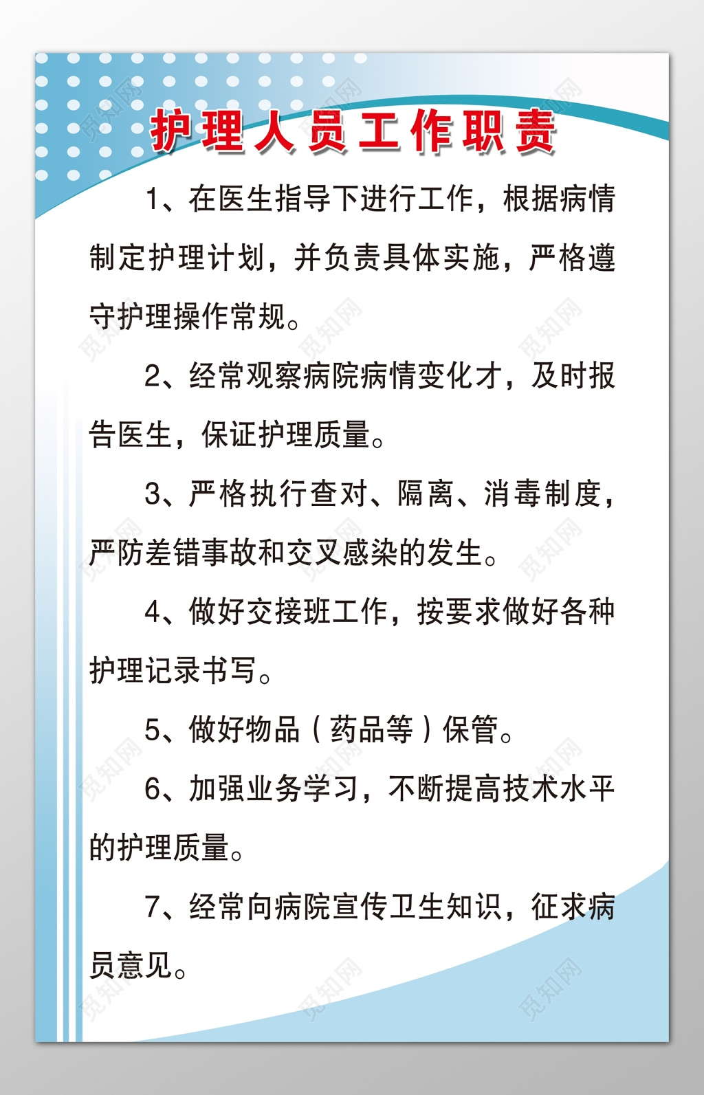医院护理人员工作职责加强业务学习制度牌