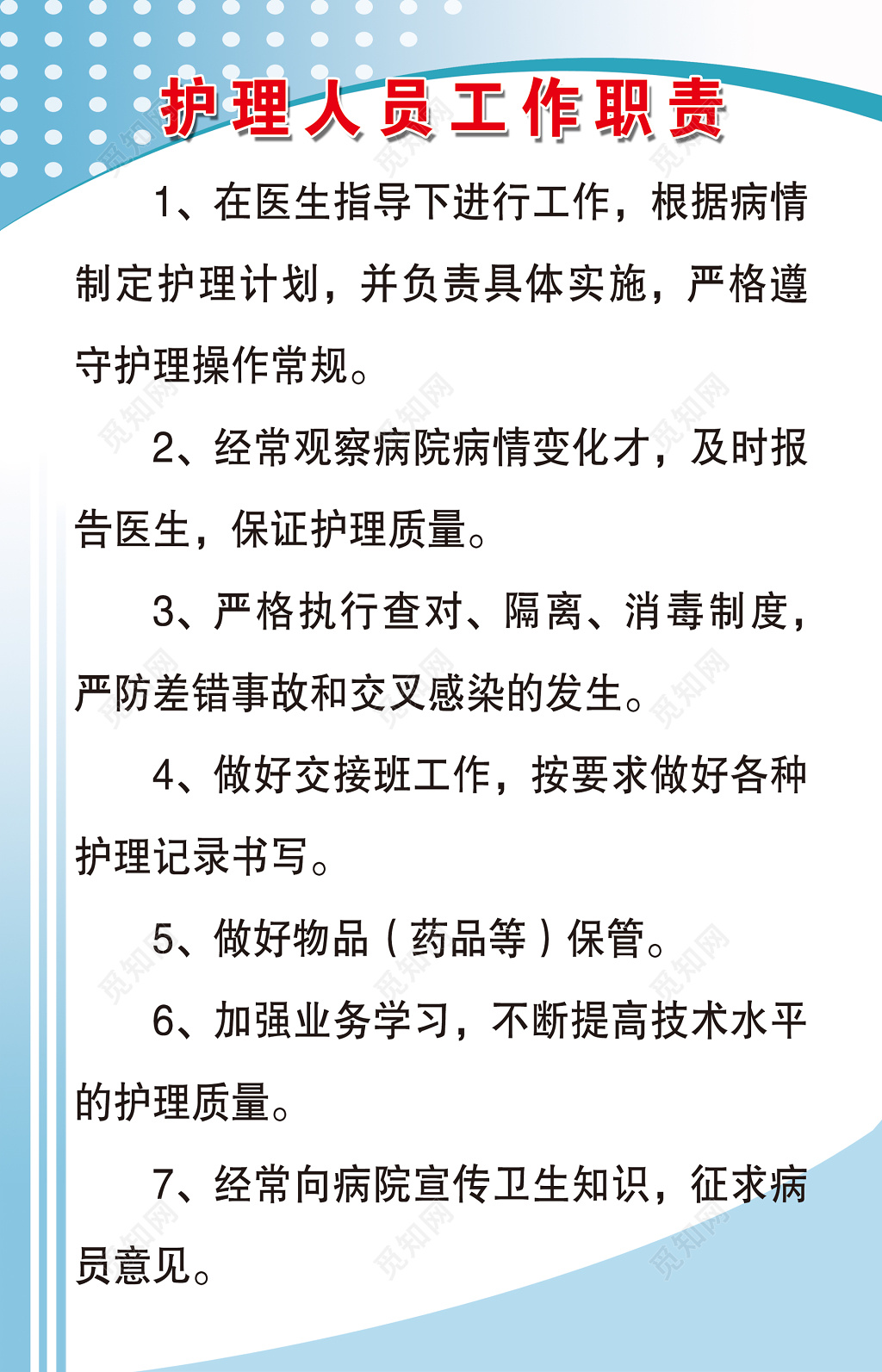 医院护理人员工作职责加强业务学习制度牌