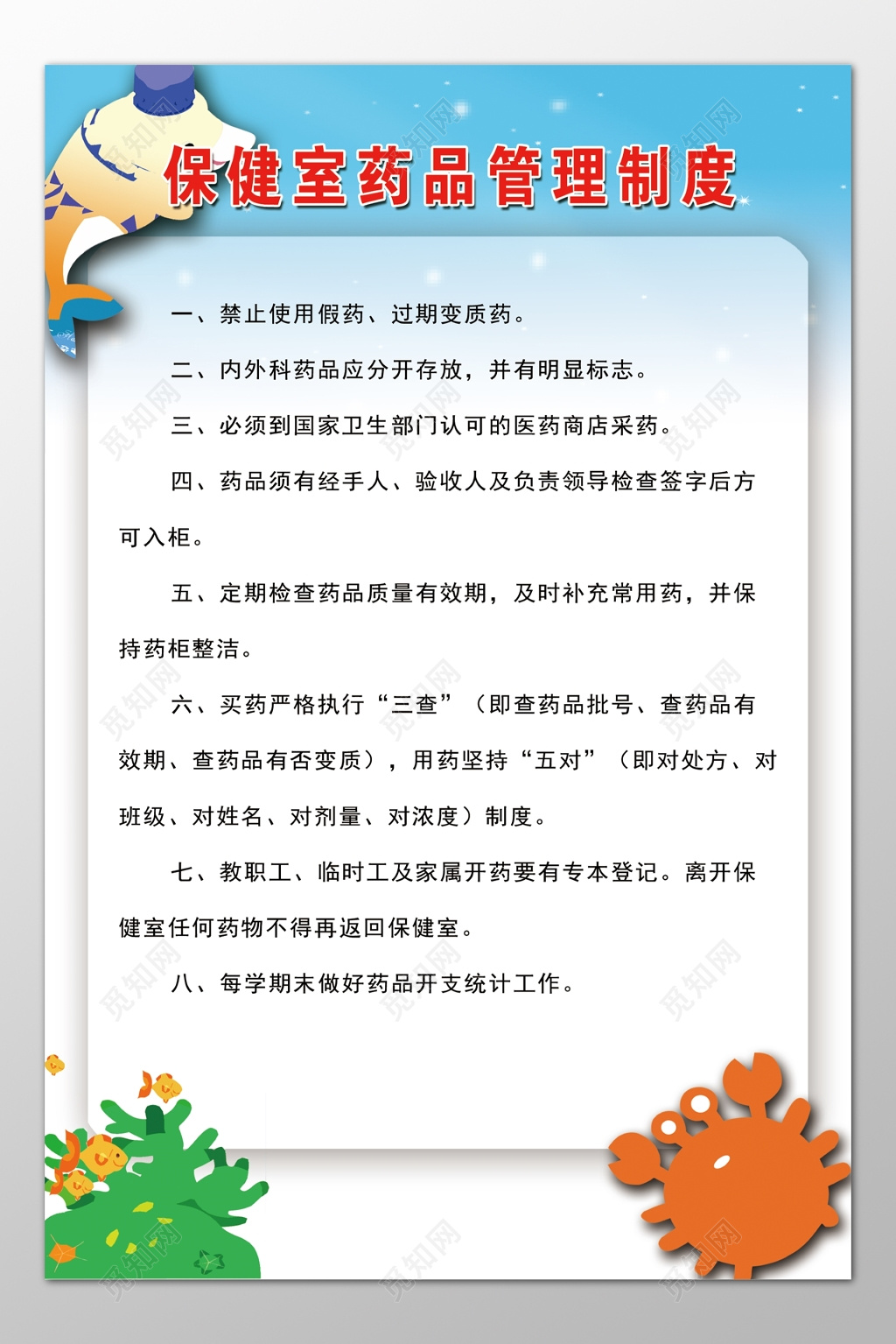 学校幼儿园保健室卫生室药品管理卡通制度牌