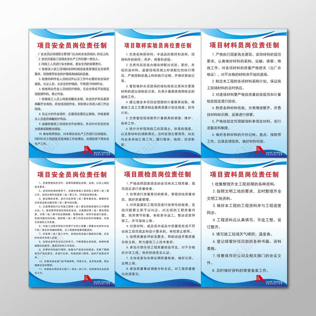 项目安全员项目质检员项目材料员岗位责任制度牌