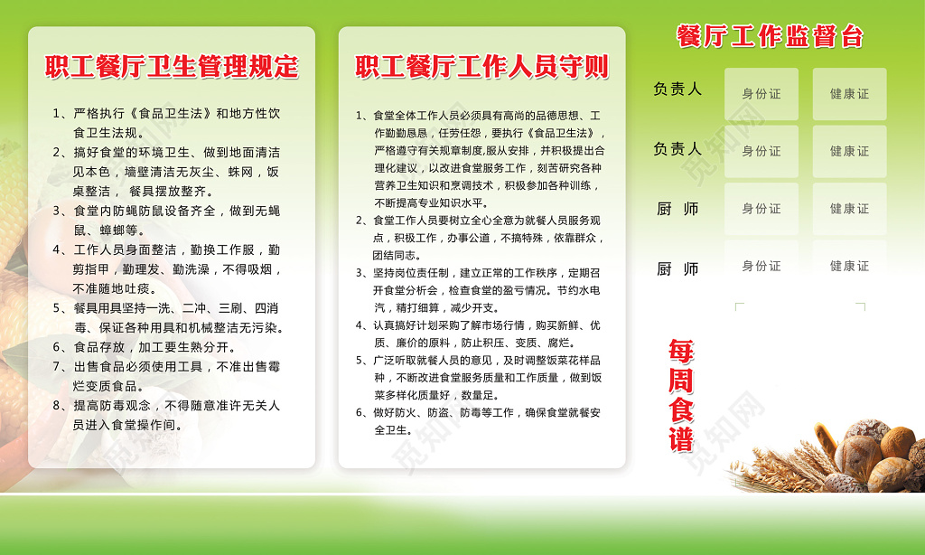 职工餐厅卫生管理规定工作人员守则监督台制度牌