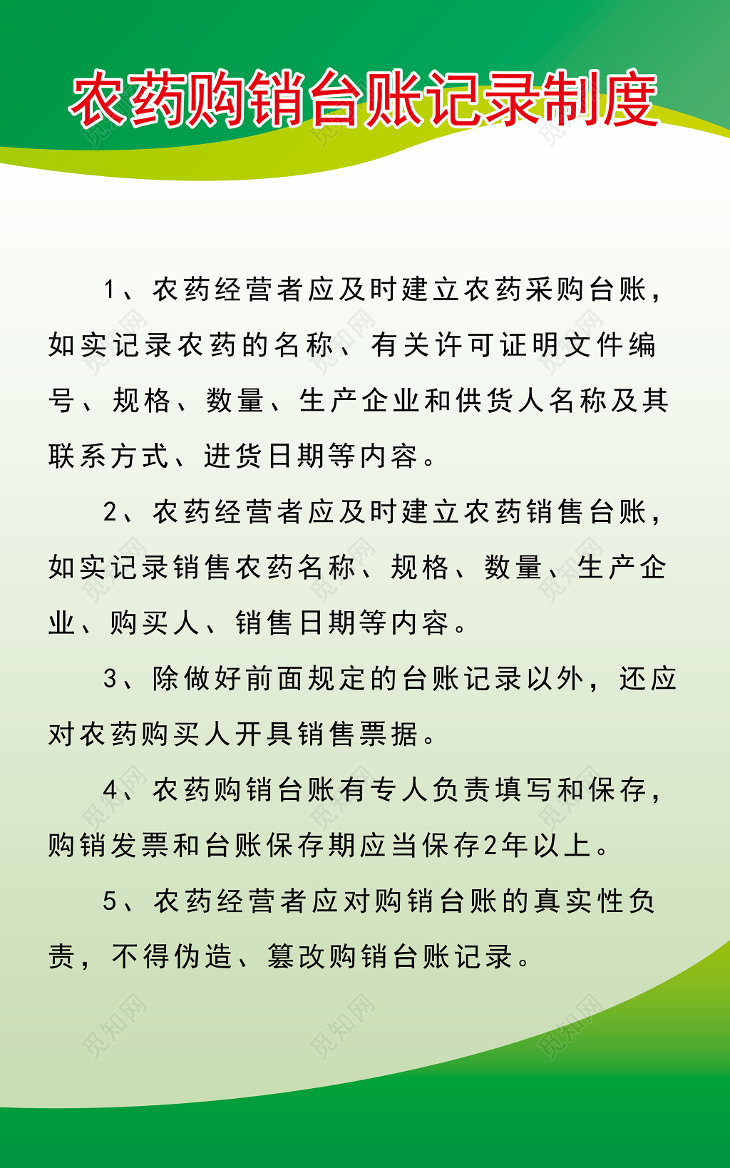 农药经营者农药购销台账记录制度牌