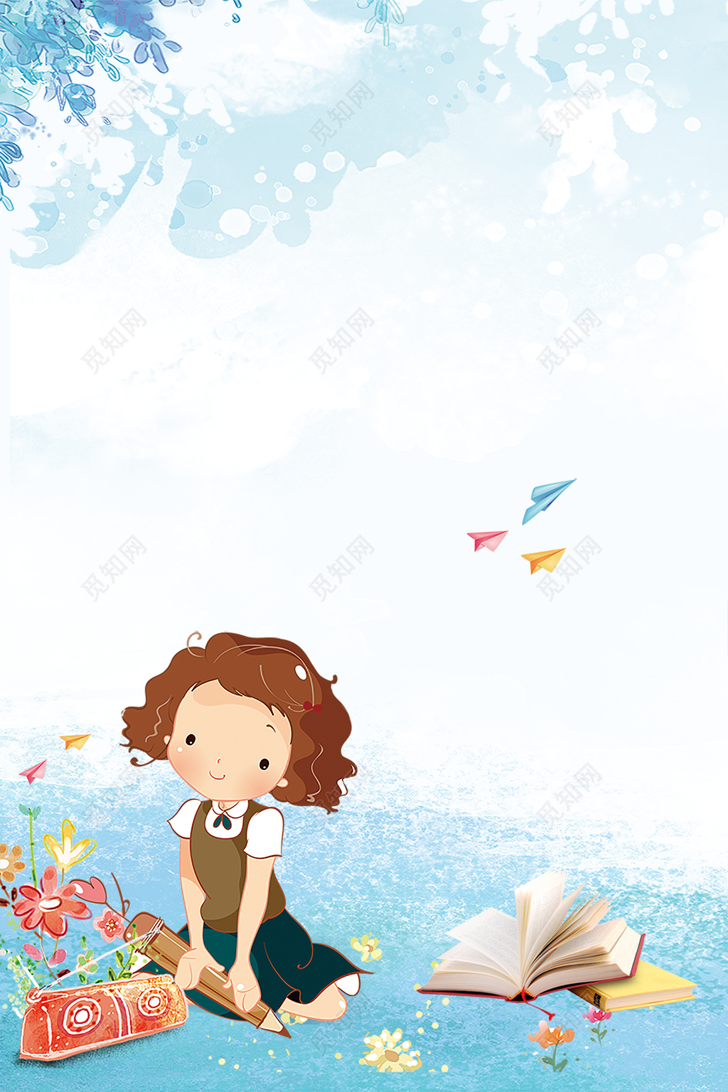 幼儿卡通可爱女孩儿童幼儿园背景模板