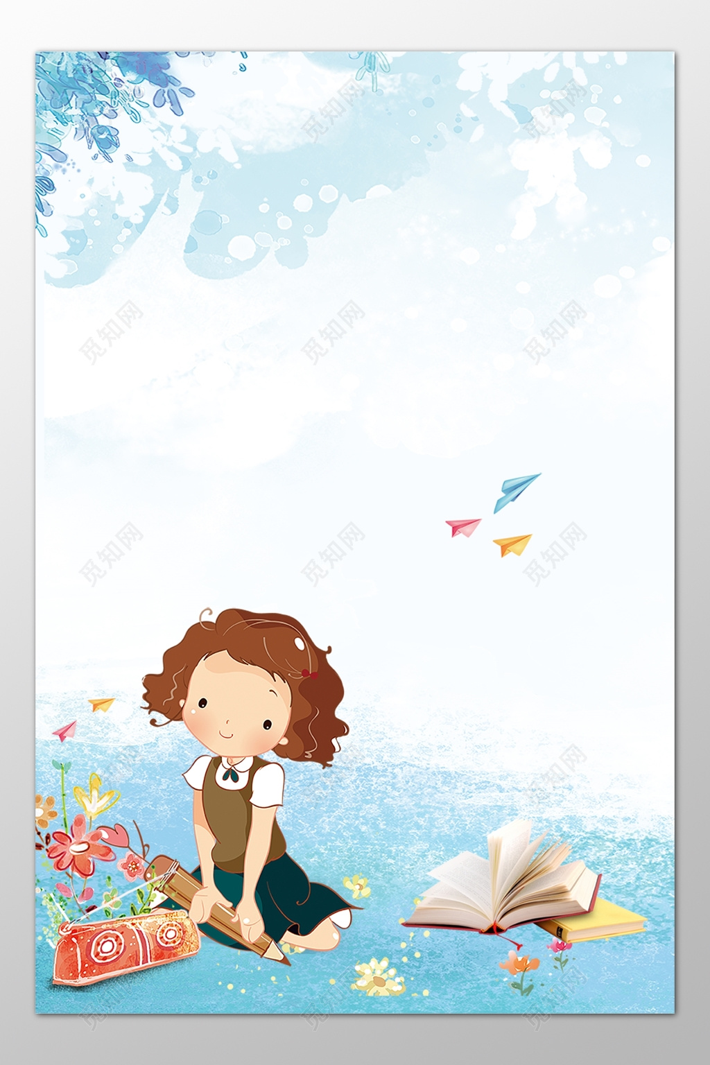 幼儿卡通可爱女孩儿童幼儿园背景模板