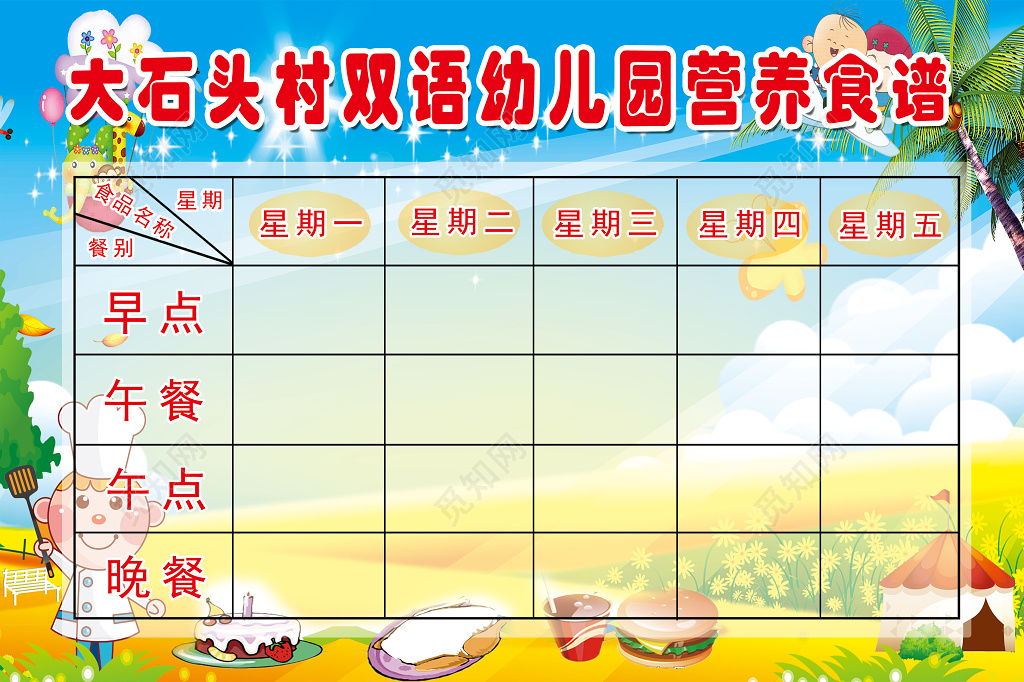 幼儿园营养食谱栏目表展板设计