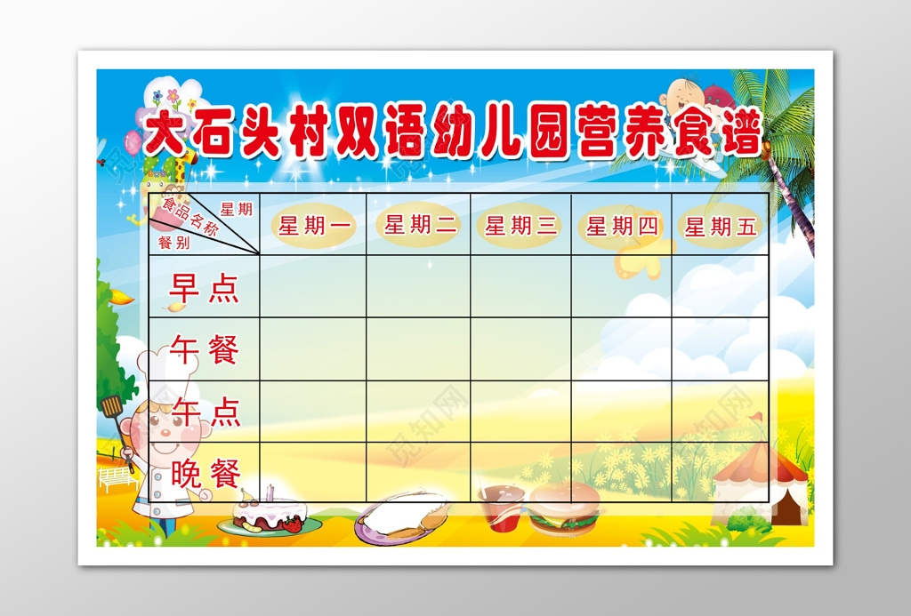 幼儿园营养食谱栏目表展板设计