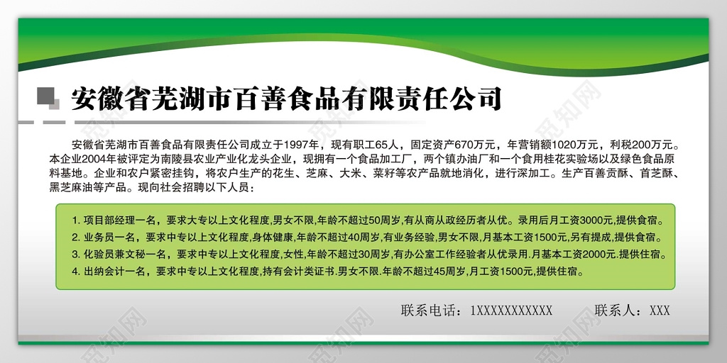 食品有限责任公司简介招聘启事模板