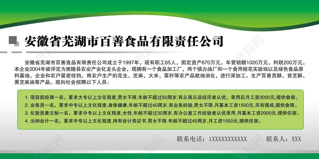 食品有限责任公司简介招聘启事模板