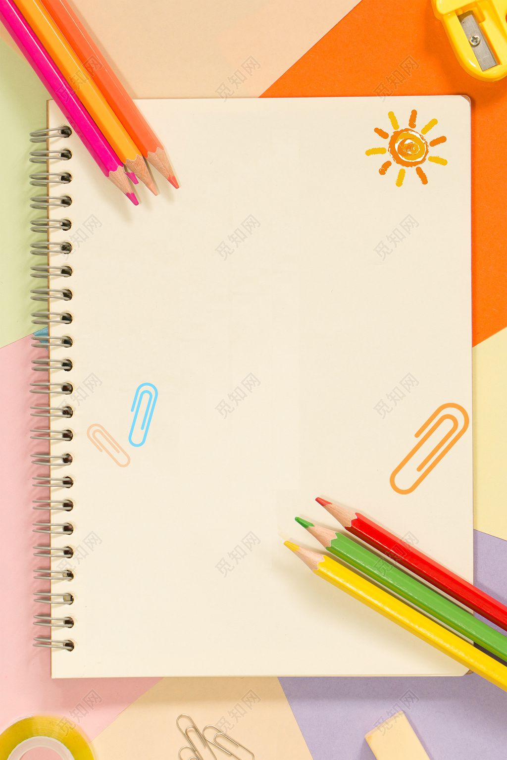 幼儿卡通彩铅太阳儿童幼儿园背景模板