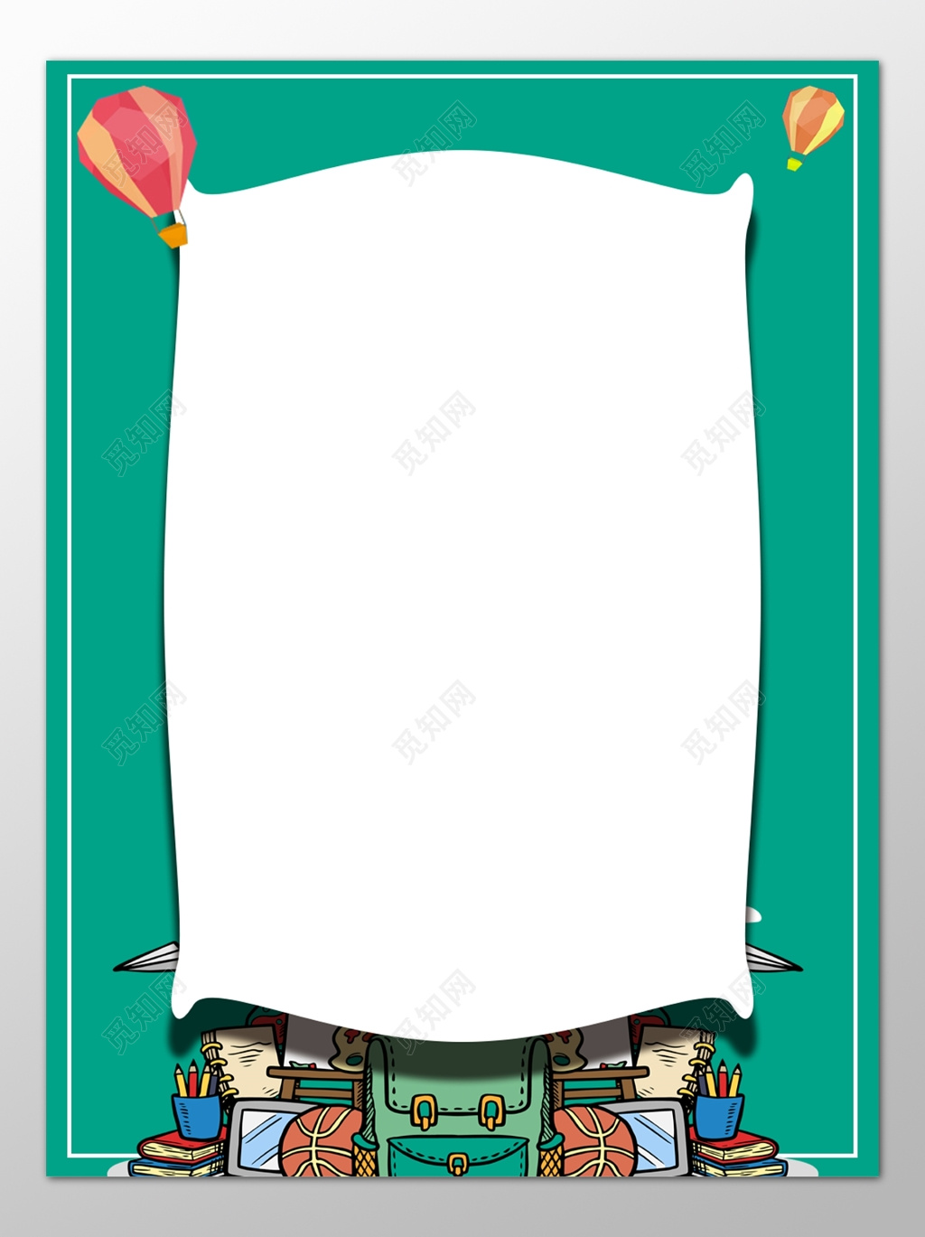 幼儿卡通儿童幼儿园气球绿色背景模板
