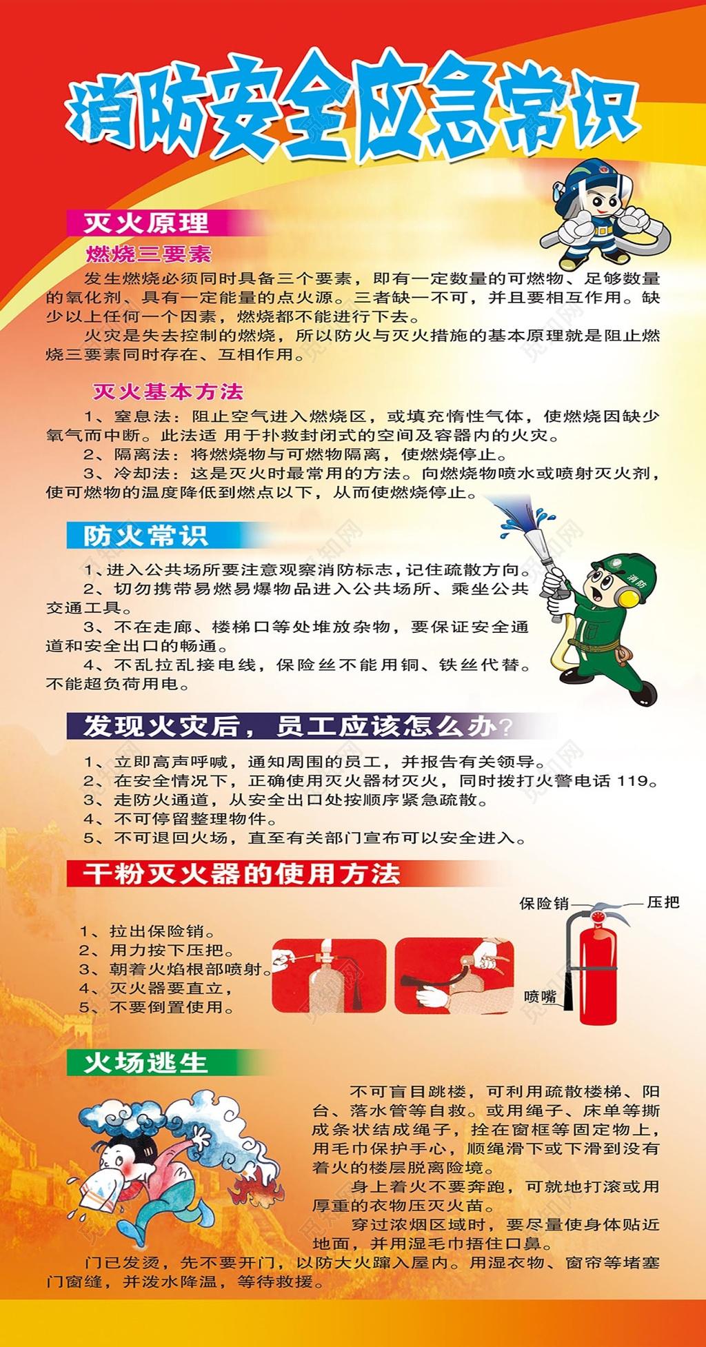 红色渐变背景119消防应急安全常识展架海报设计