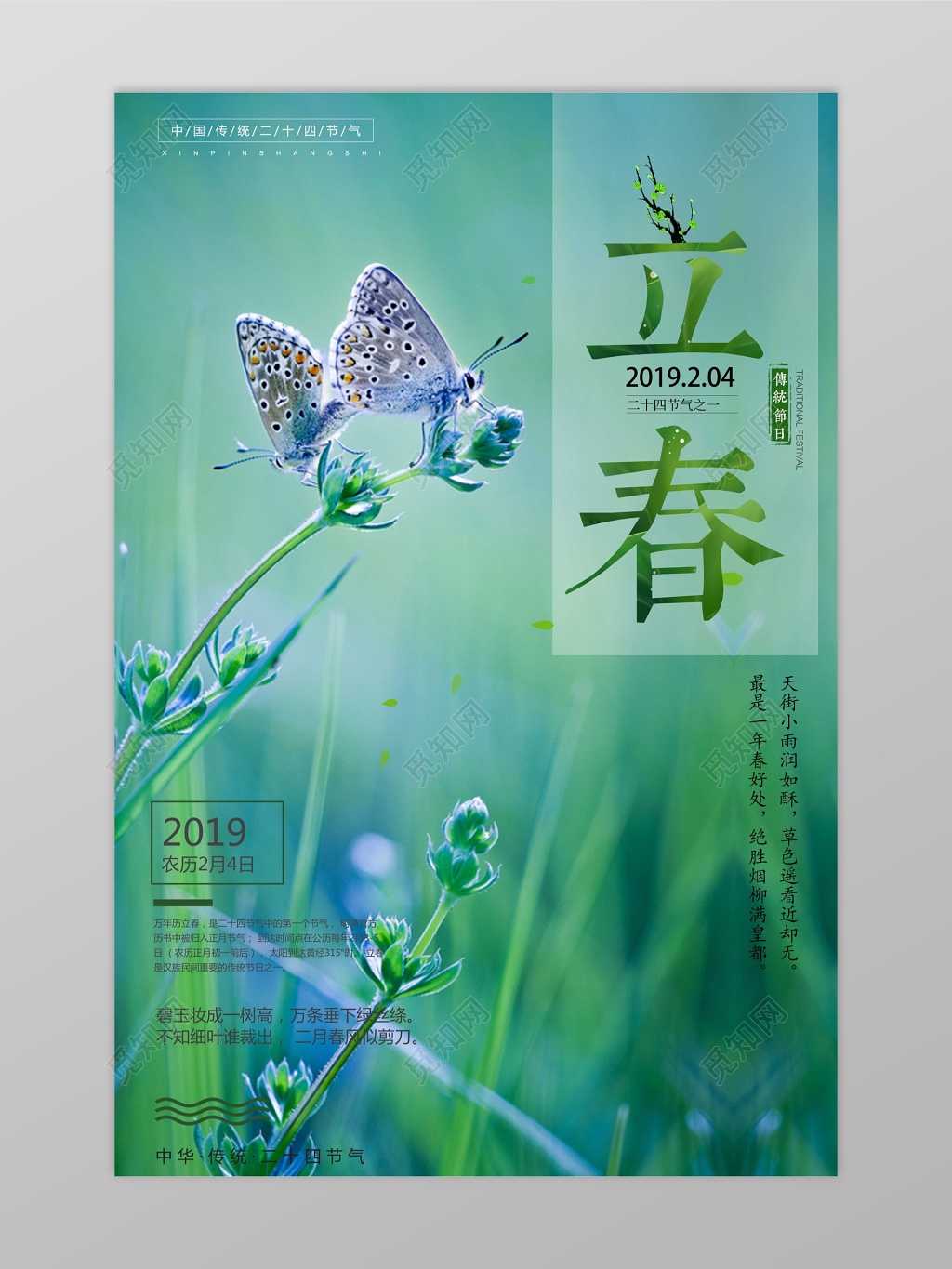 绿色清新植物二十四节气立春海报