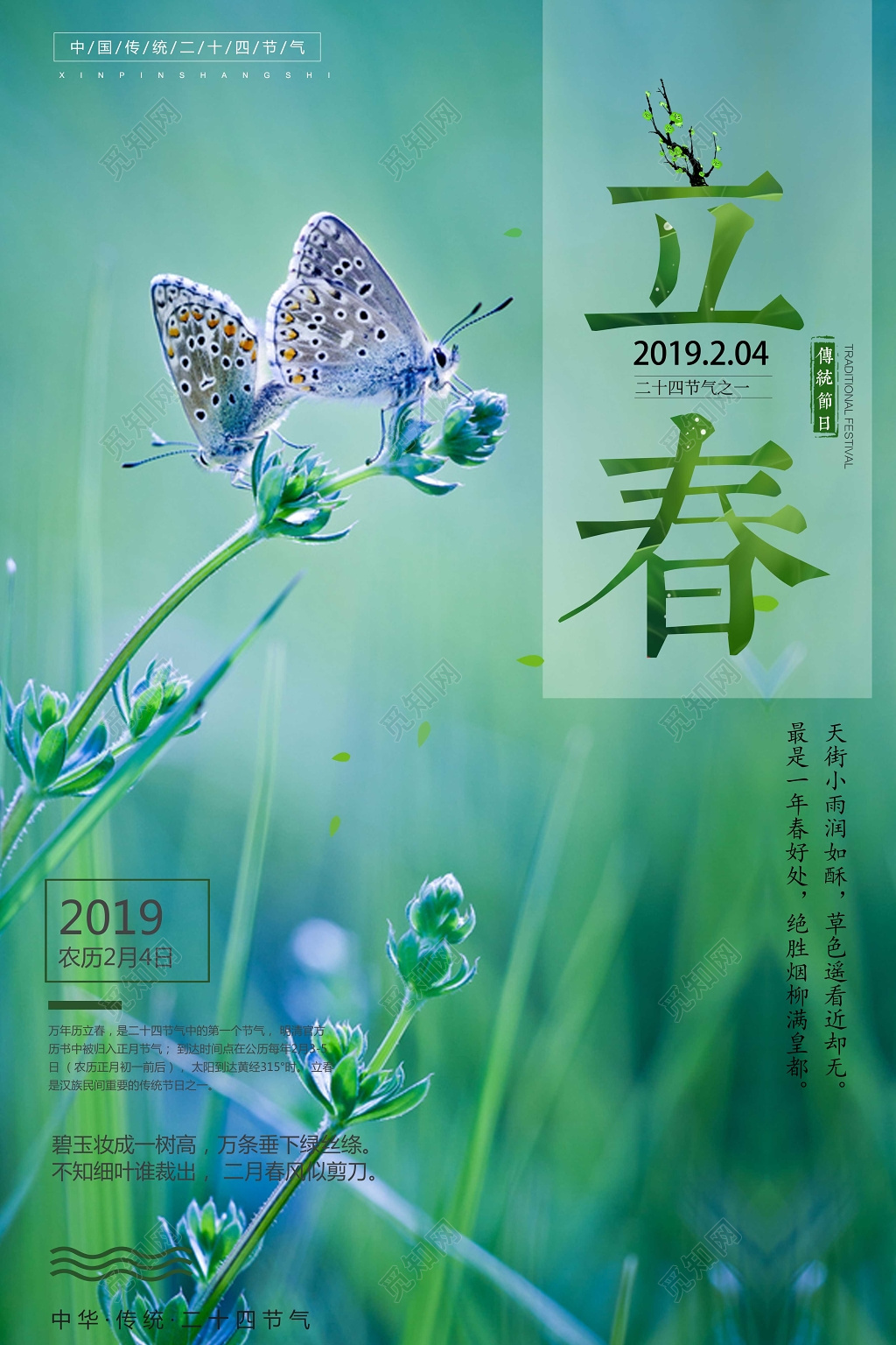 绿色清新植物二十四节气立春海报