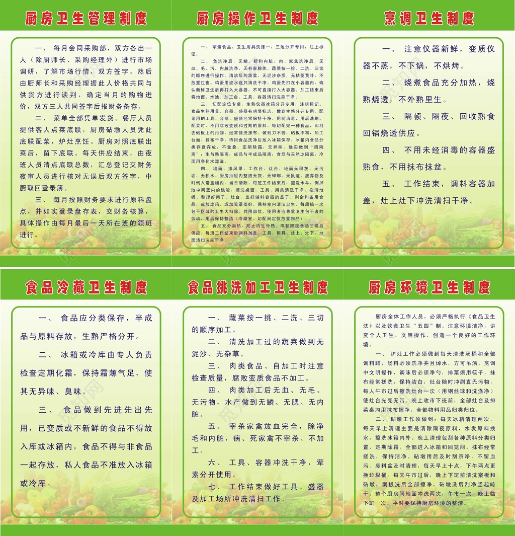厨房卫生环境操作食品冷藏工作管理制度公司工作制度牌