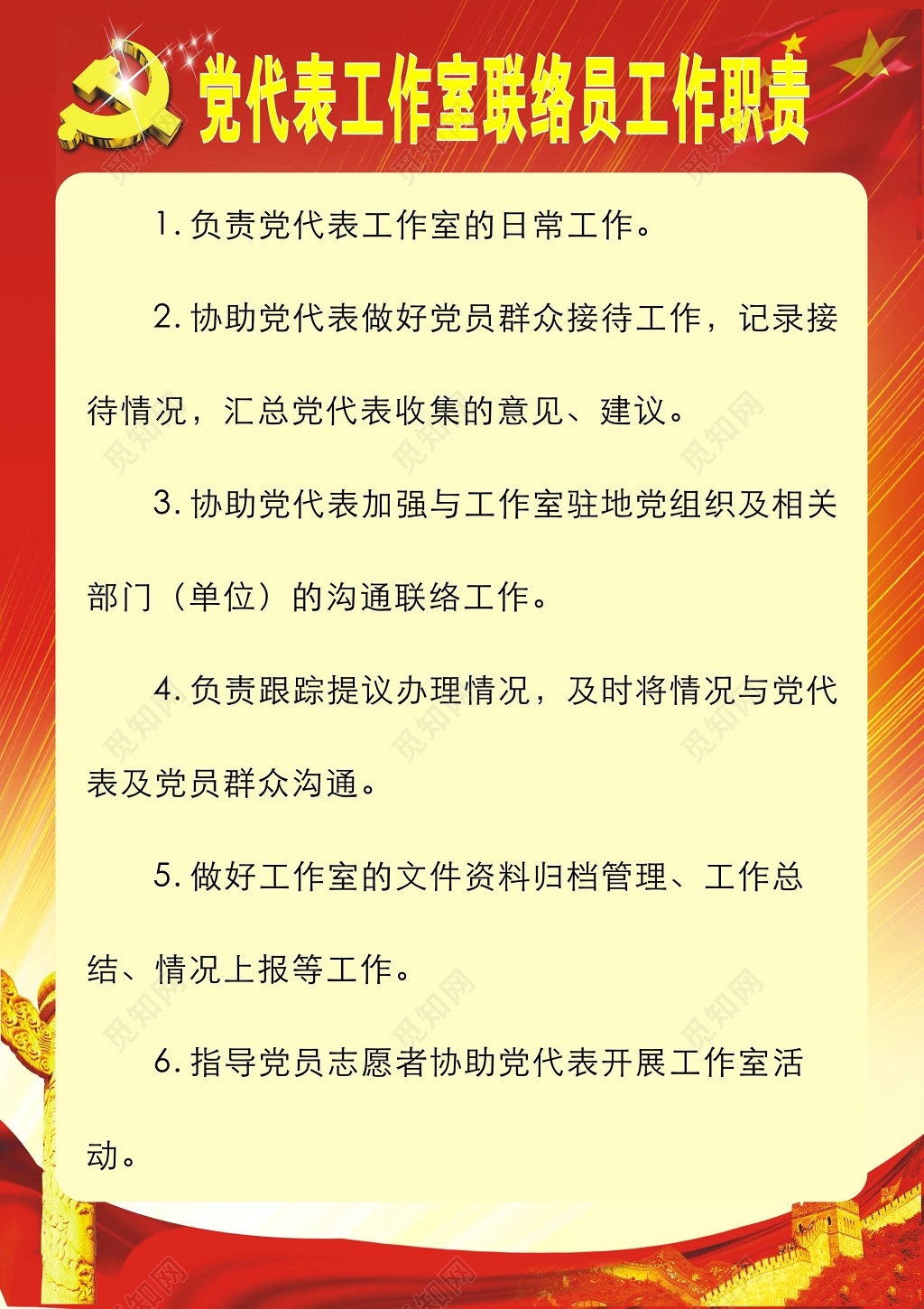 党代表工作室联络员工作职责工作管理制度牌