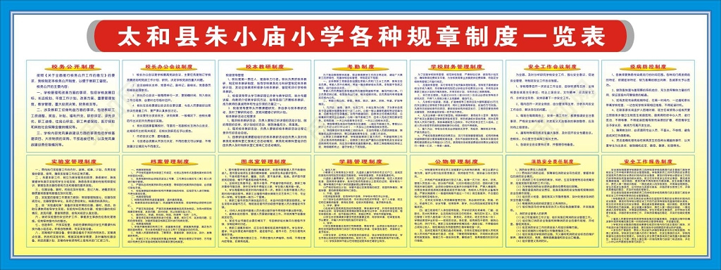 小学学校工作制度及各种规章制度牌