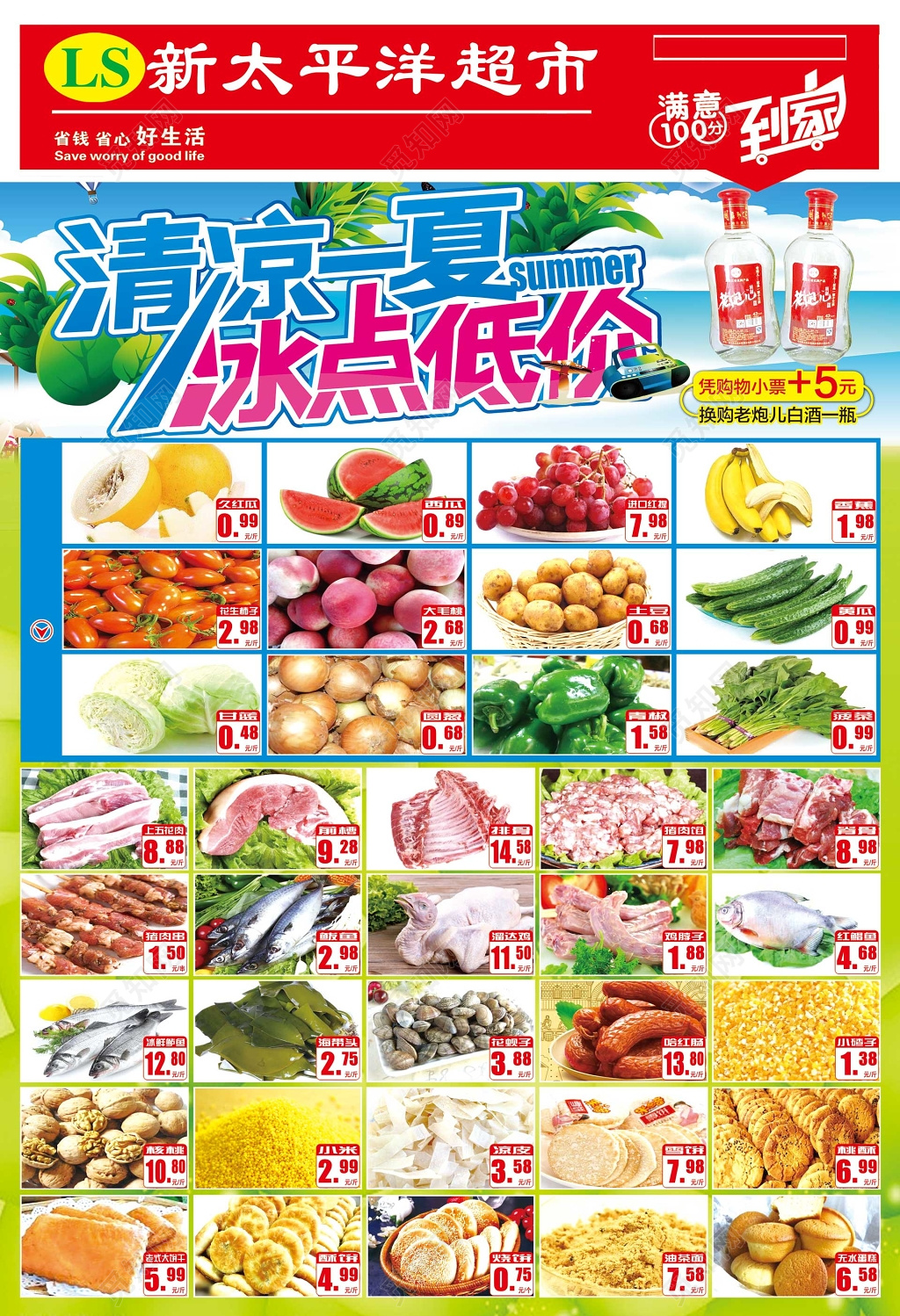 超市清凉一夏周年感恩盛惠促销超市DM宣传单