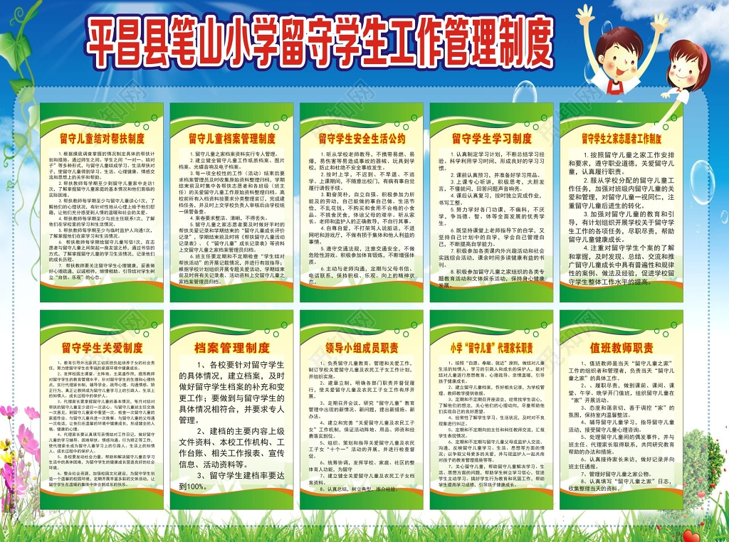 小学留守学生档案管理学习制度关爱制度工作管理等制度牌