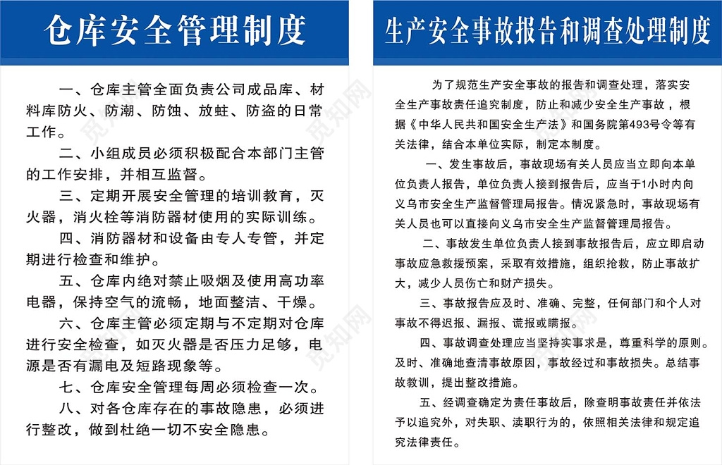 蓝边白底背景仓库安全管理制度生产安全报告调查处理制度
