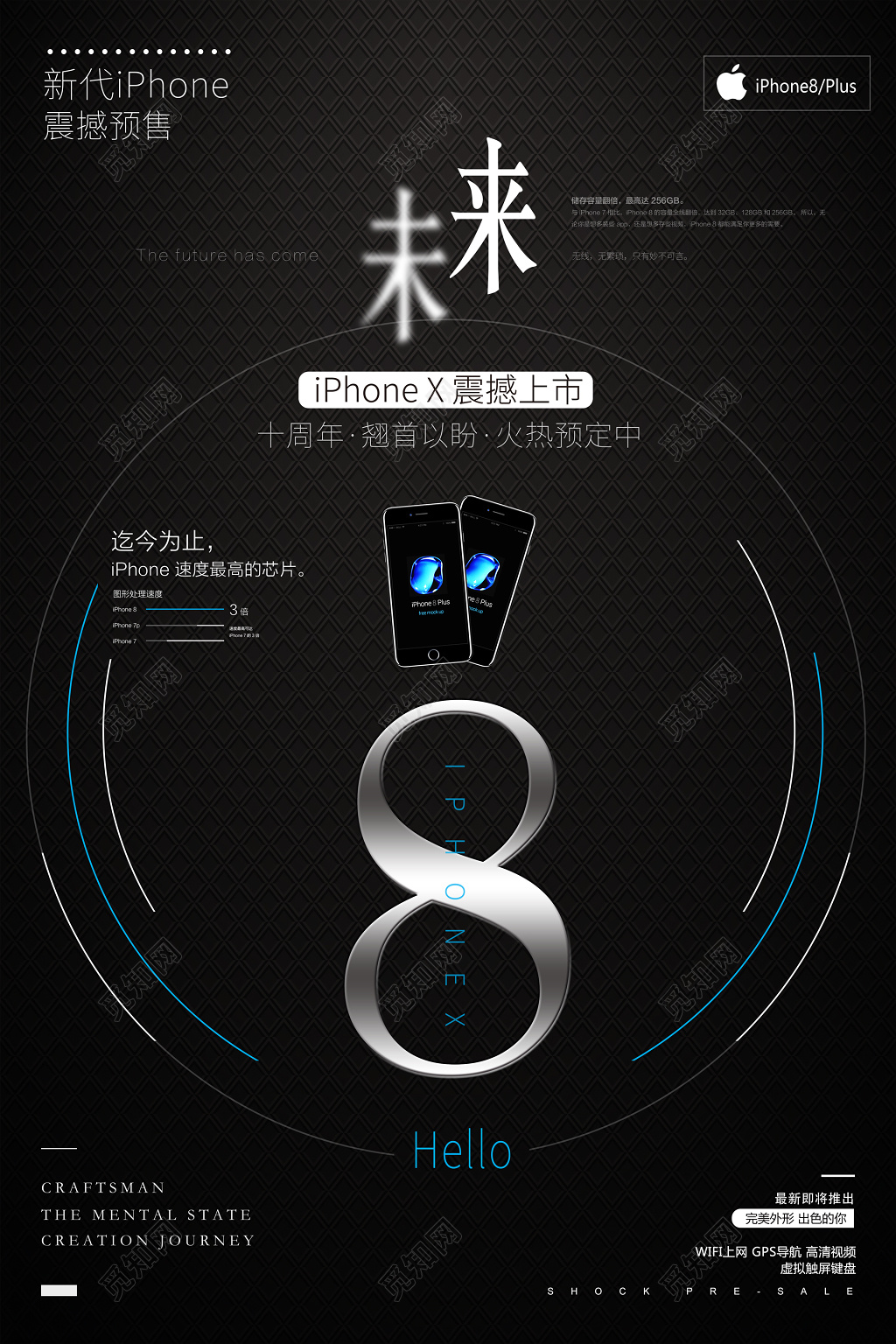 苹果手机震撼预售火热预定黑色质感海报
