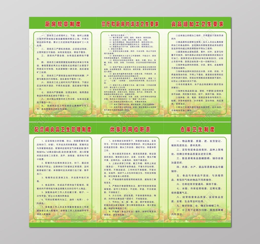 厨房规章制度及其他工作管理制度公司工作制度牌
