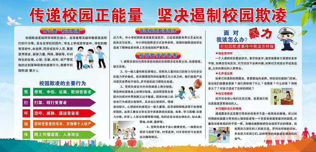 暴力传递正能量坚决遏制欺凌安全宣传栏