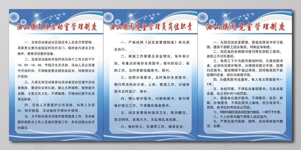 文体活动室阅览室管理制度及管理员岗位职责制度牌