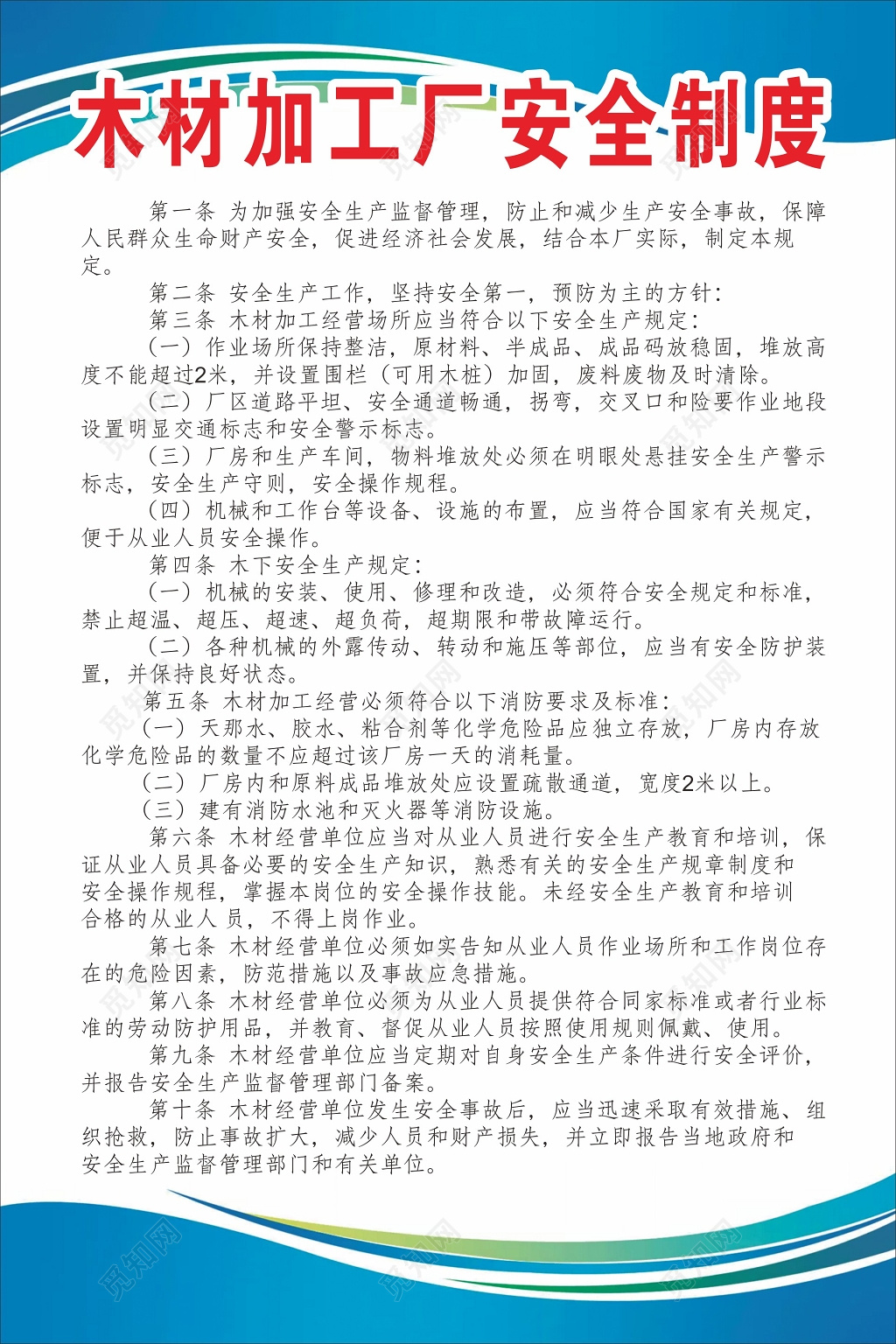 木材加工厂安全制度海报