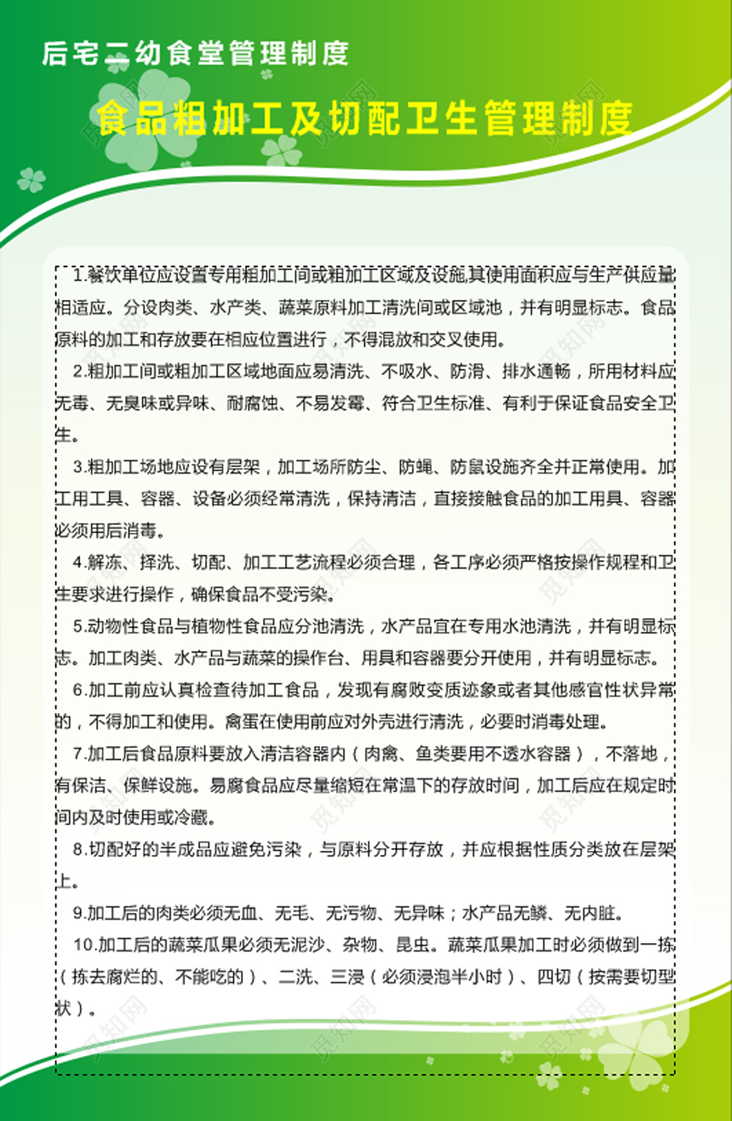 绿色清新食品加工卫生管理制度系列海报