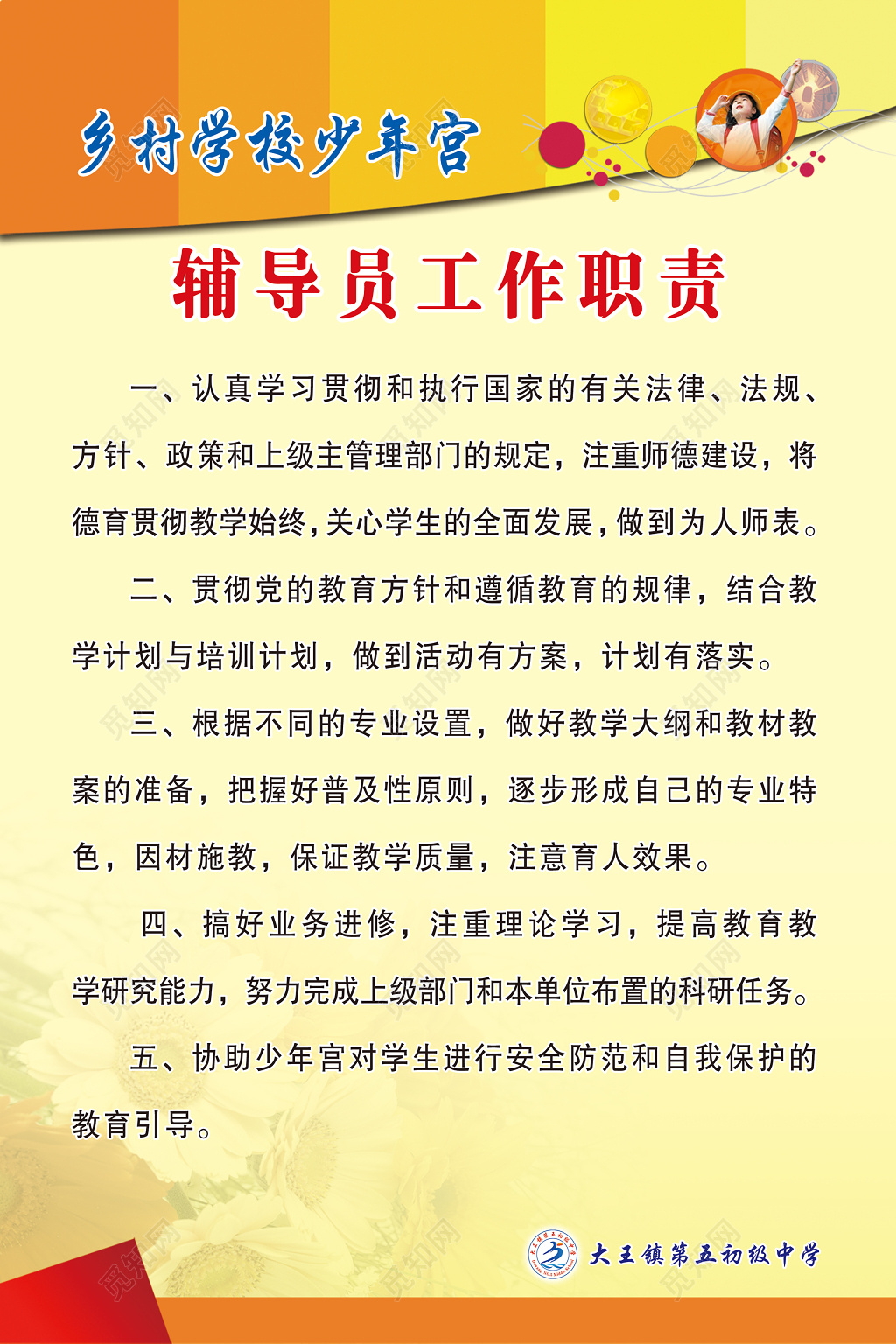 学校少年宫辅导员工作岗位职责制度牌