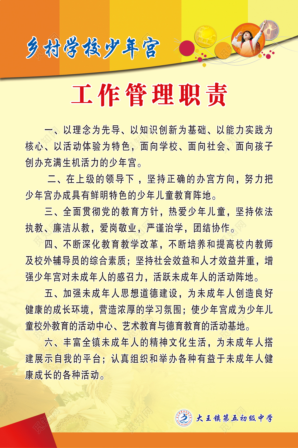 学校少年宫爱岗敬业工作管理职责制度牌