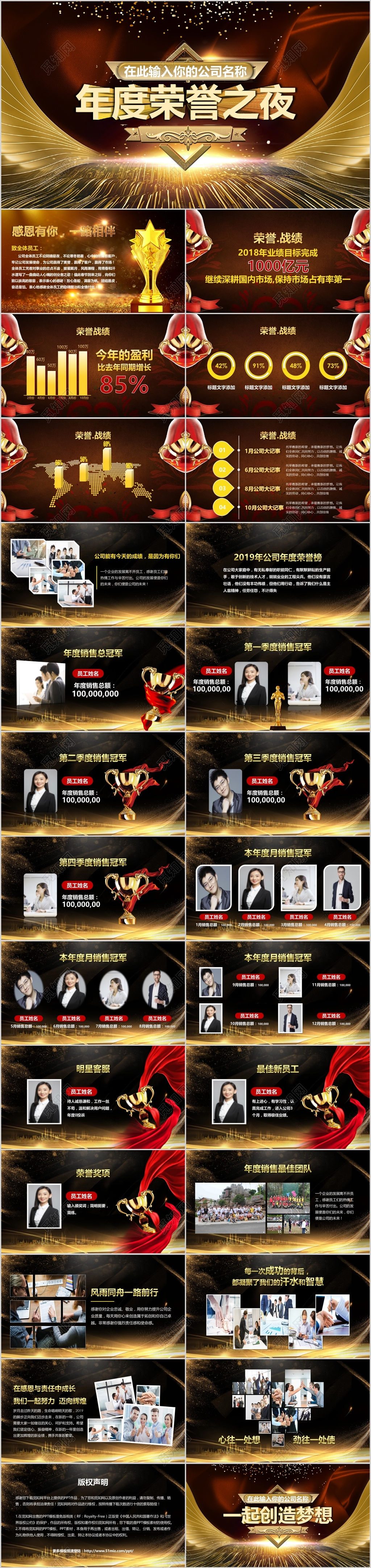 新年喜庆年会荣誉墙年会颁奖PPT模板