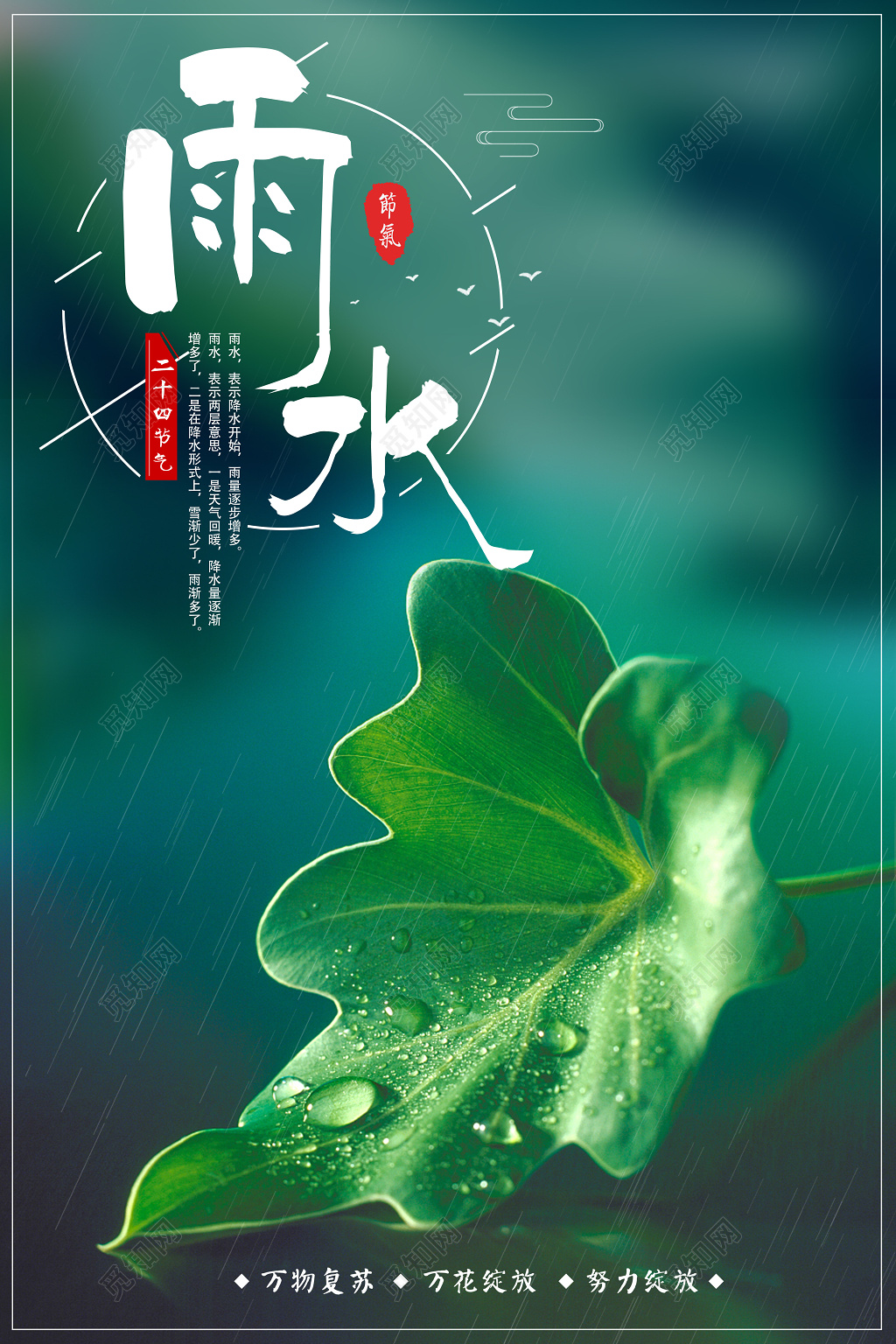 绿色清新简约二十四节气节日雨水海报设计