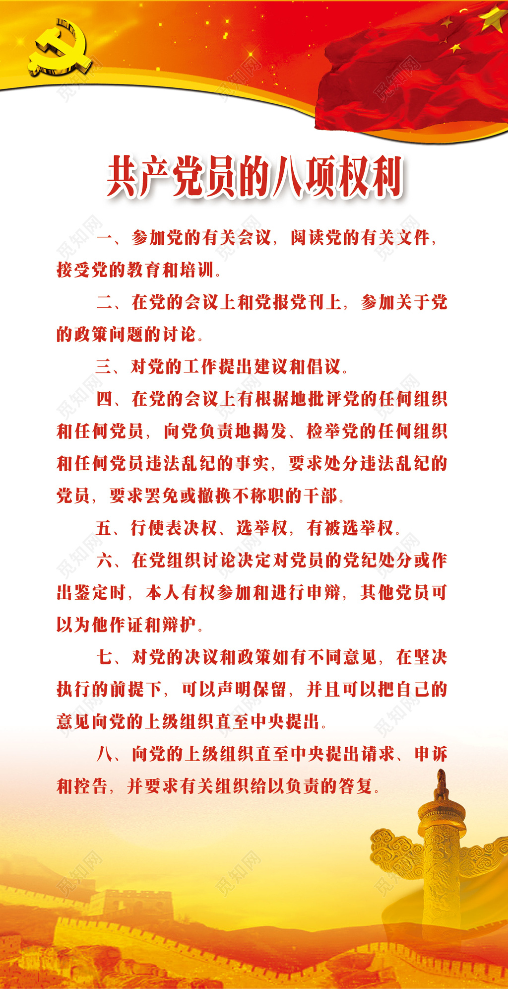 中国共产党党员权利表决权选举权制度牌