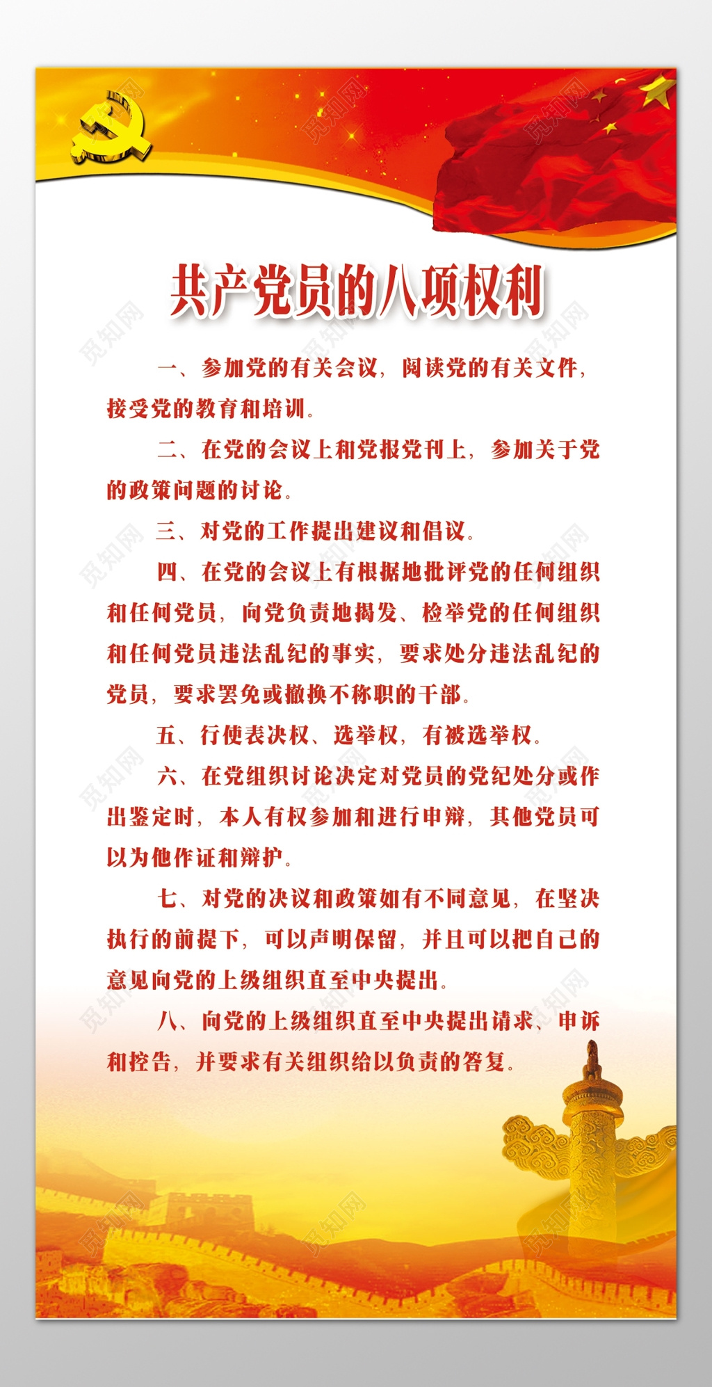 中国共产党党员权利表决权选举权制度牌