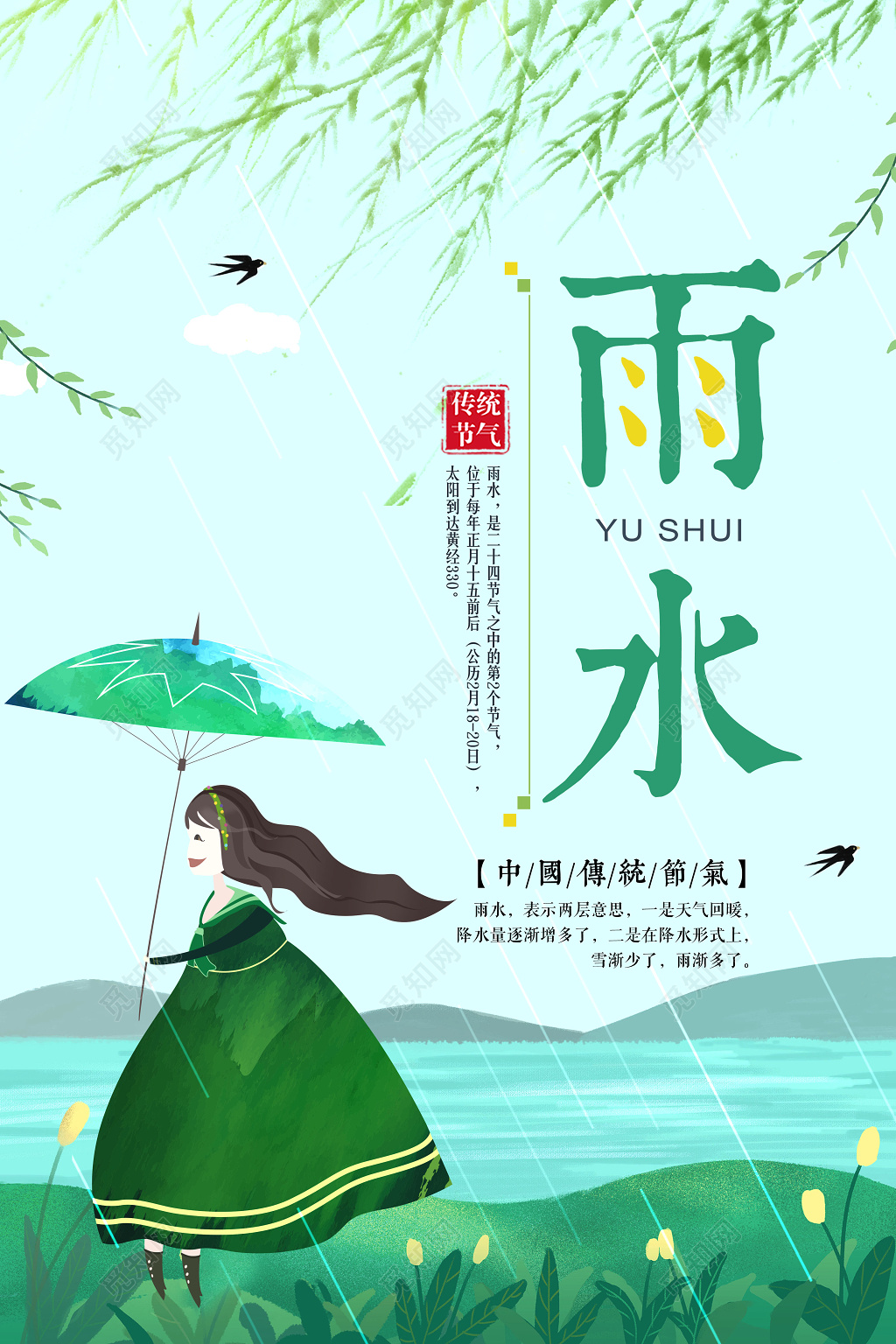 中国传统二十四节气节日雨水海报设计