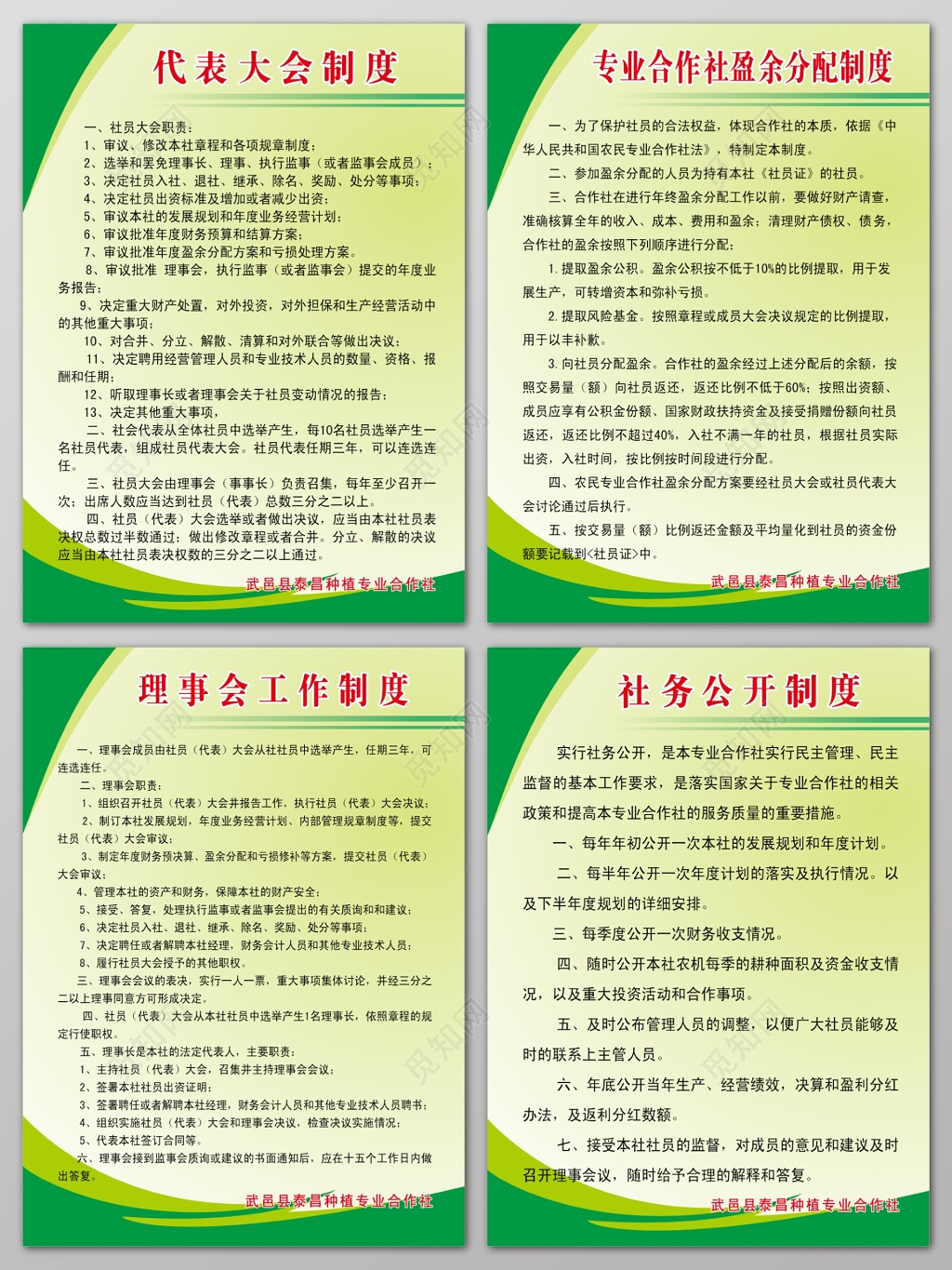 代表大会制度理事会工作制度专业合作社盈余分配制度社务公开制度