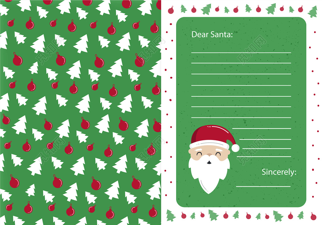 绿色圣诞老人圣诞树圣诞节信纸设计