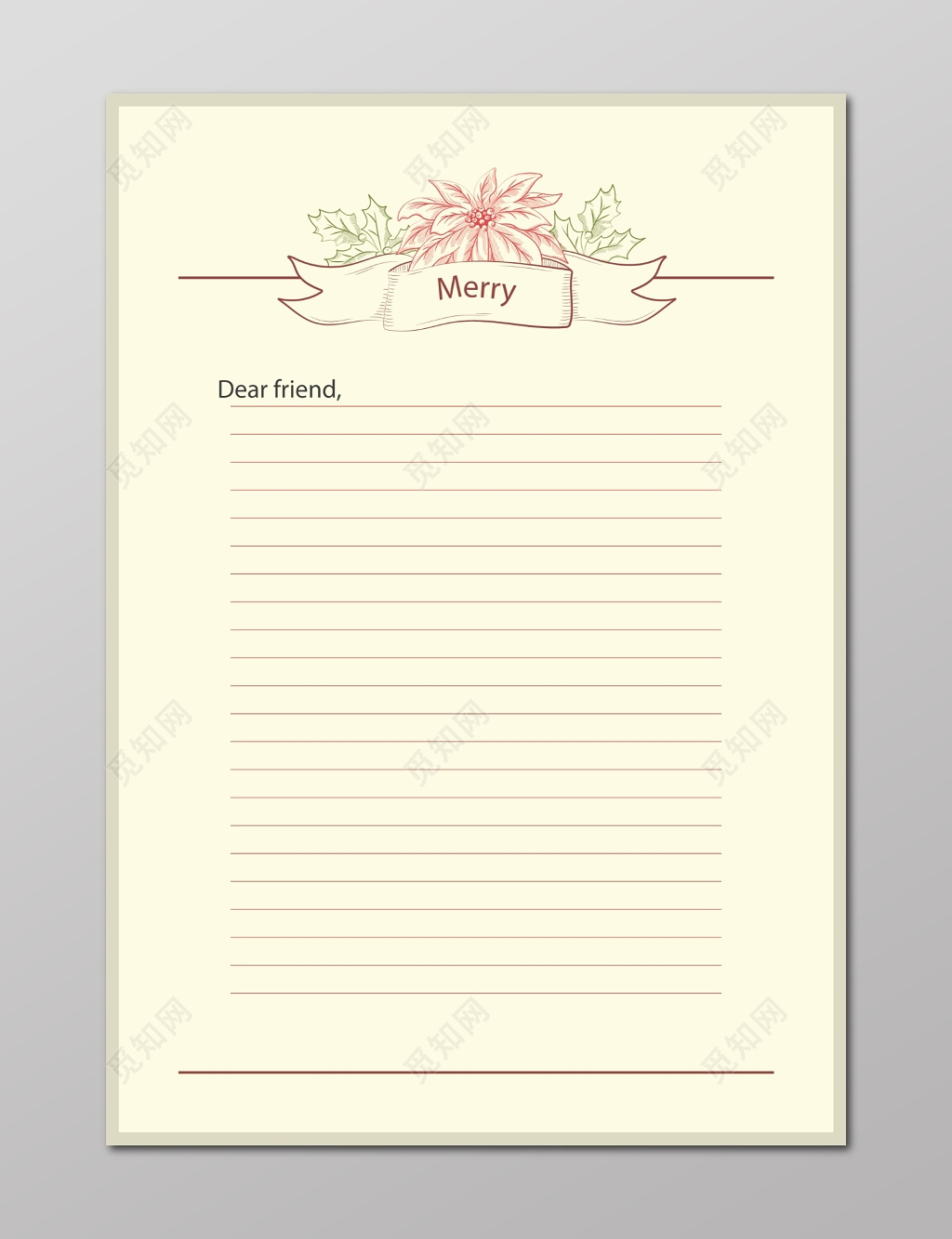 merry Christmas极简圣诞节信纸设计