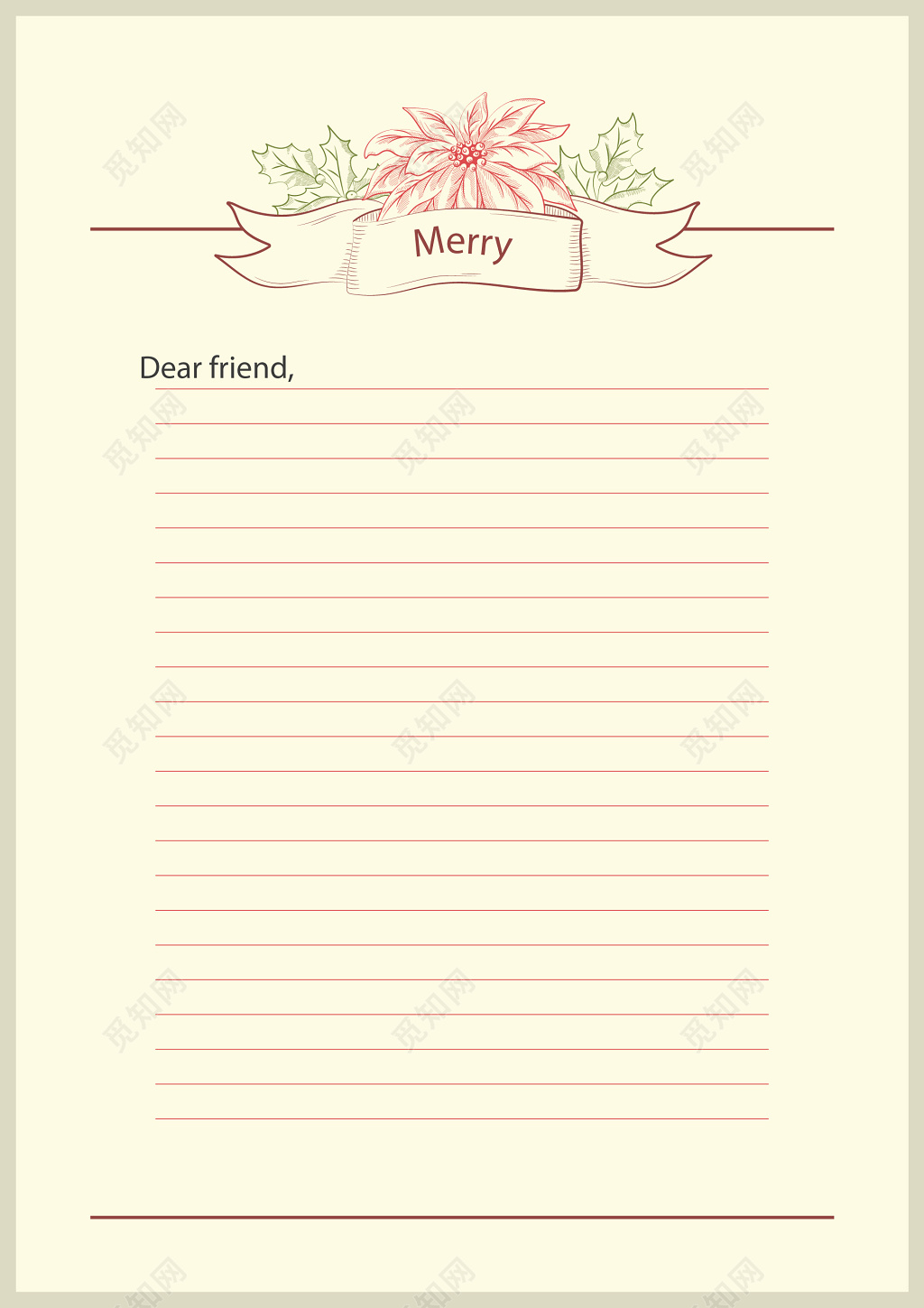 merry Christmas极简圣诞节信纸设计