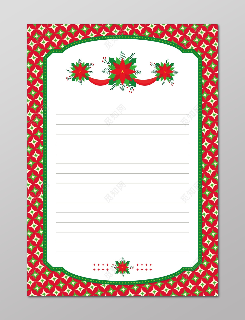 复古风红色花纹圣诞节信纸设计