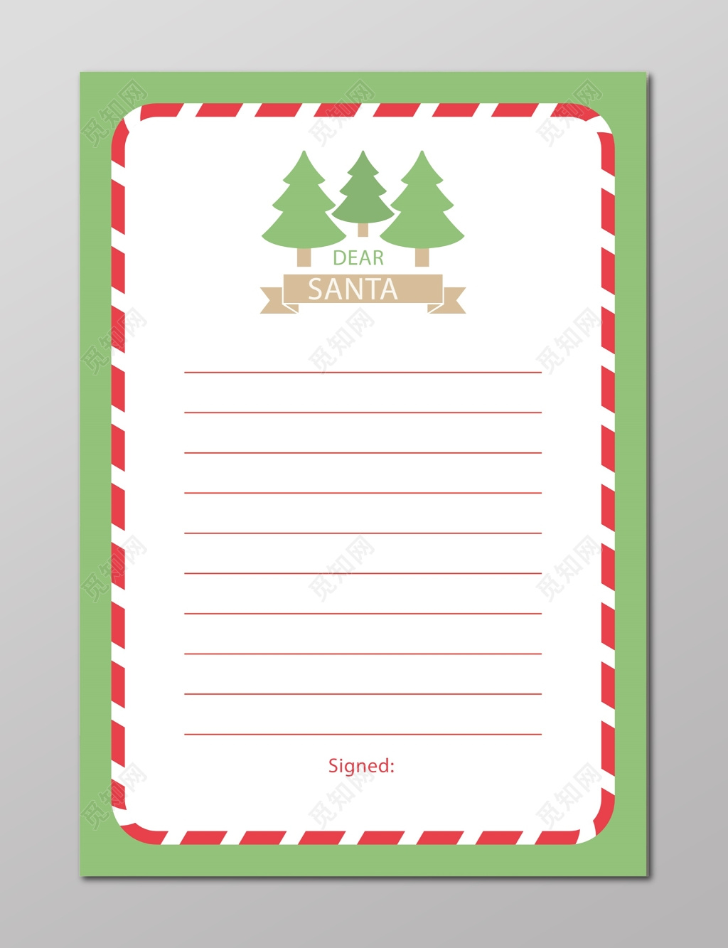 简约圣诞树绿色围边圣诞节信纸设计