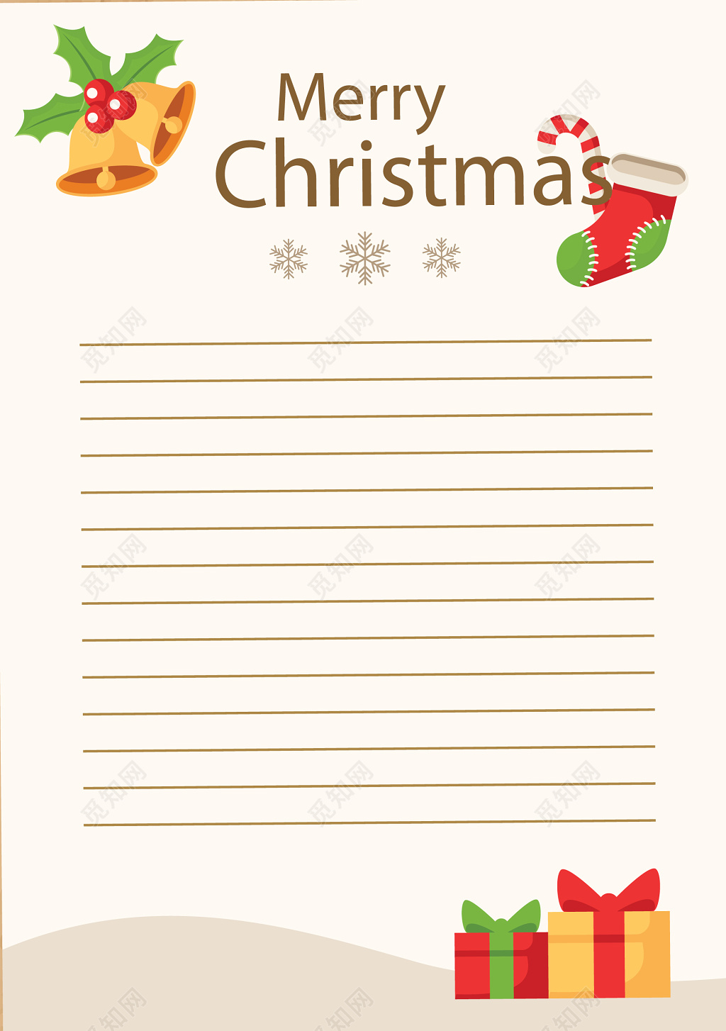 圣诞伞柄糖果圣诞袜子铃铛圣诞节信纸设计