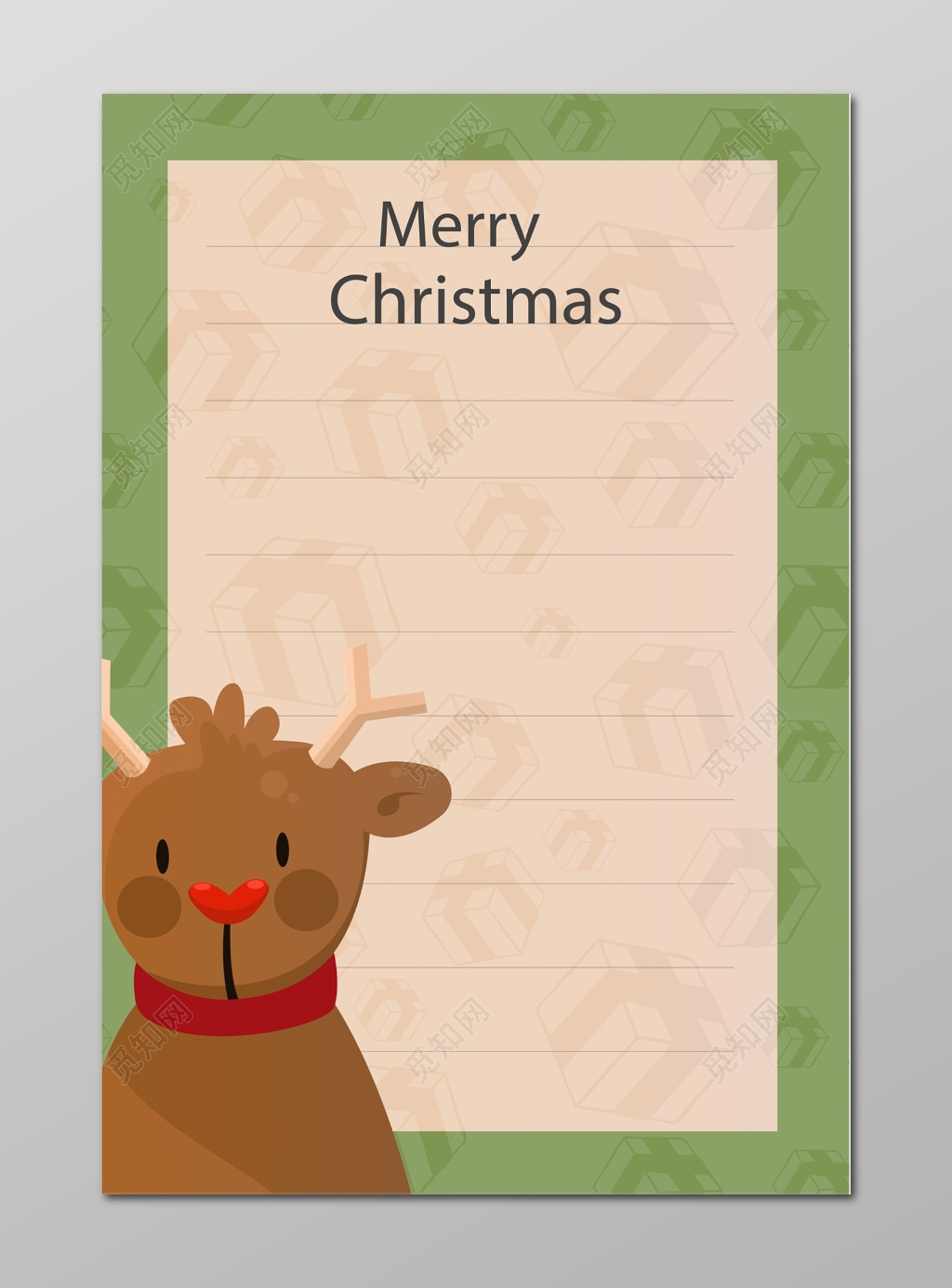 圣诞麋鹿礼物底纹圣诞节信纸设计