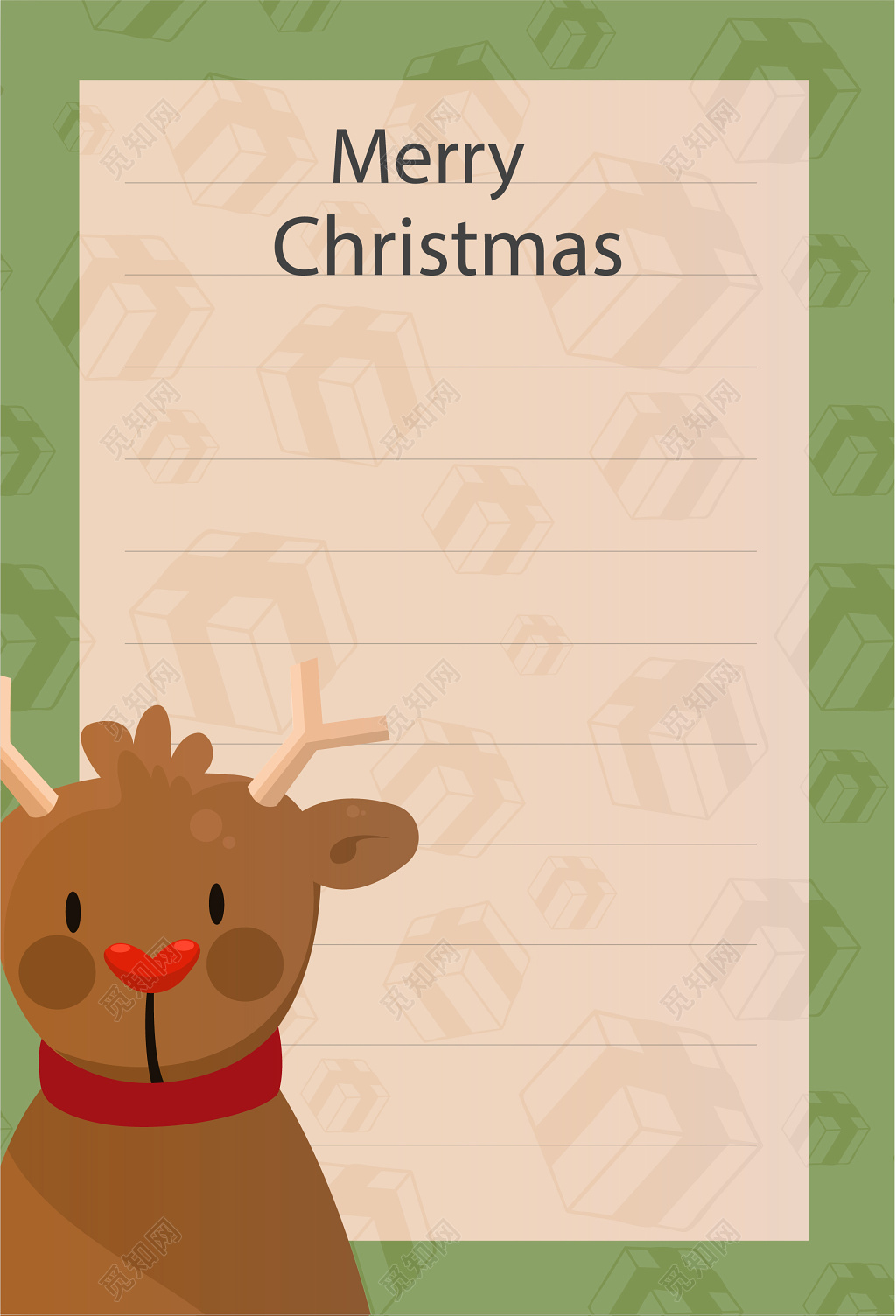 圣诞麋鹿礼物底纹圣诞节信纸设计