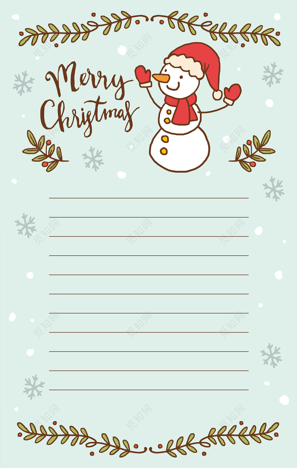 圣诞雪人四叶草圣诞节信纸设计