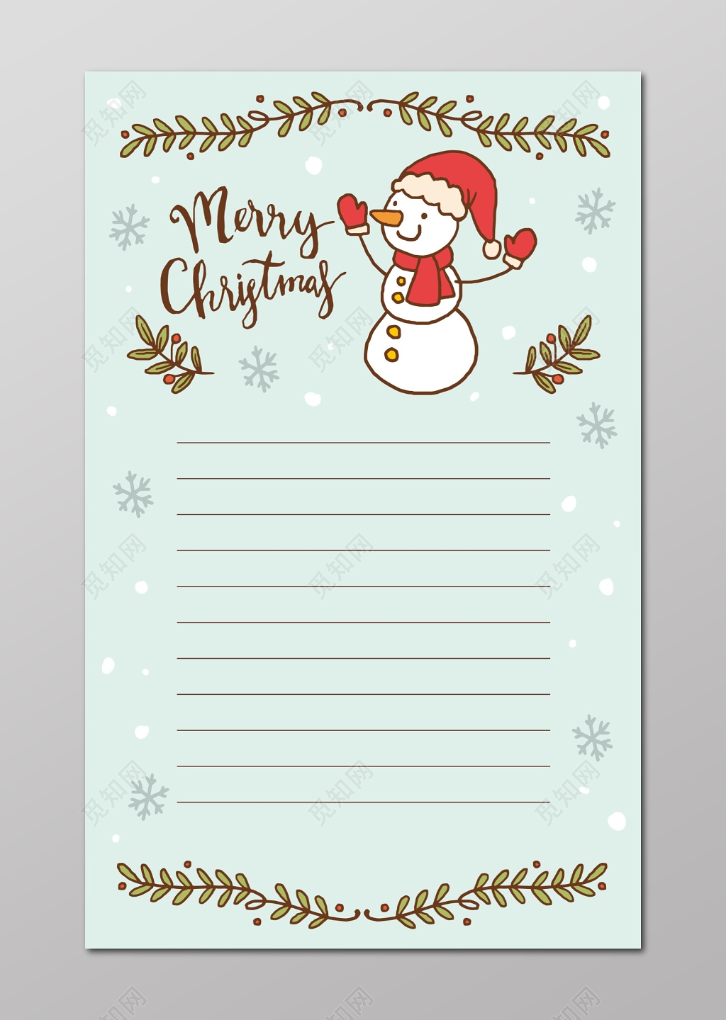 圣诞雪人四叶草圣诞节信纸设计