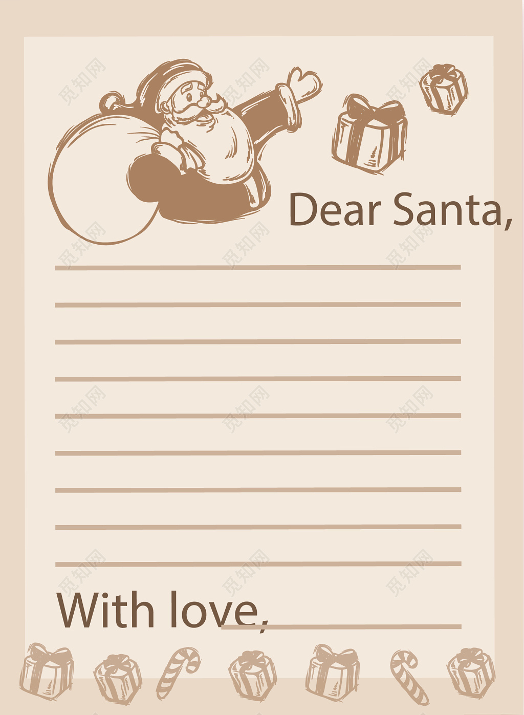 圣诞老人糖果礼物背景圣诞节信纸设计