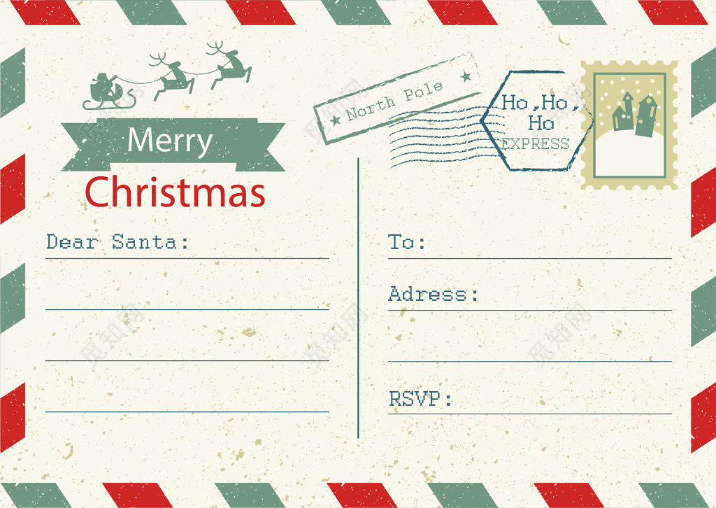 圣诞老人麋鹿剪影怀旧圣诞节信纸设计