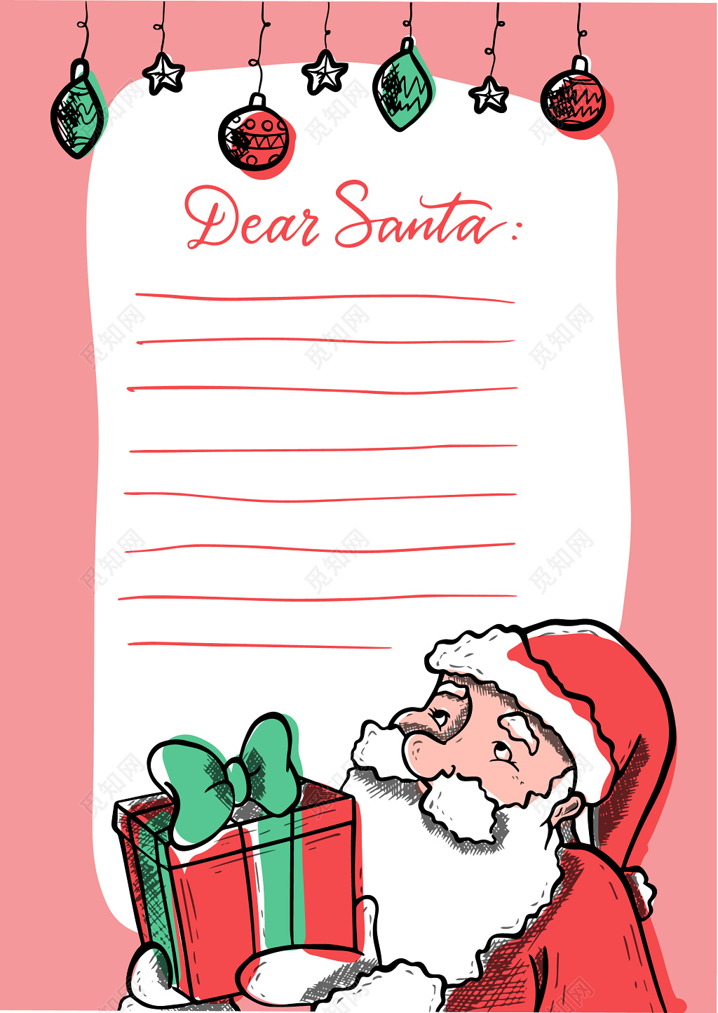 圣诞老人圣诞礼物圣诞节信纸设计